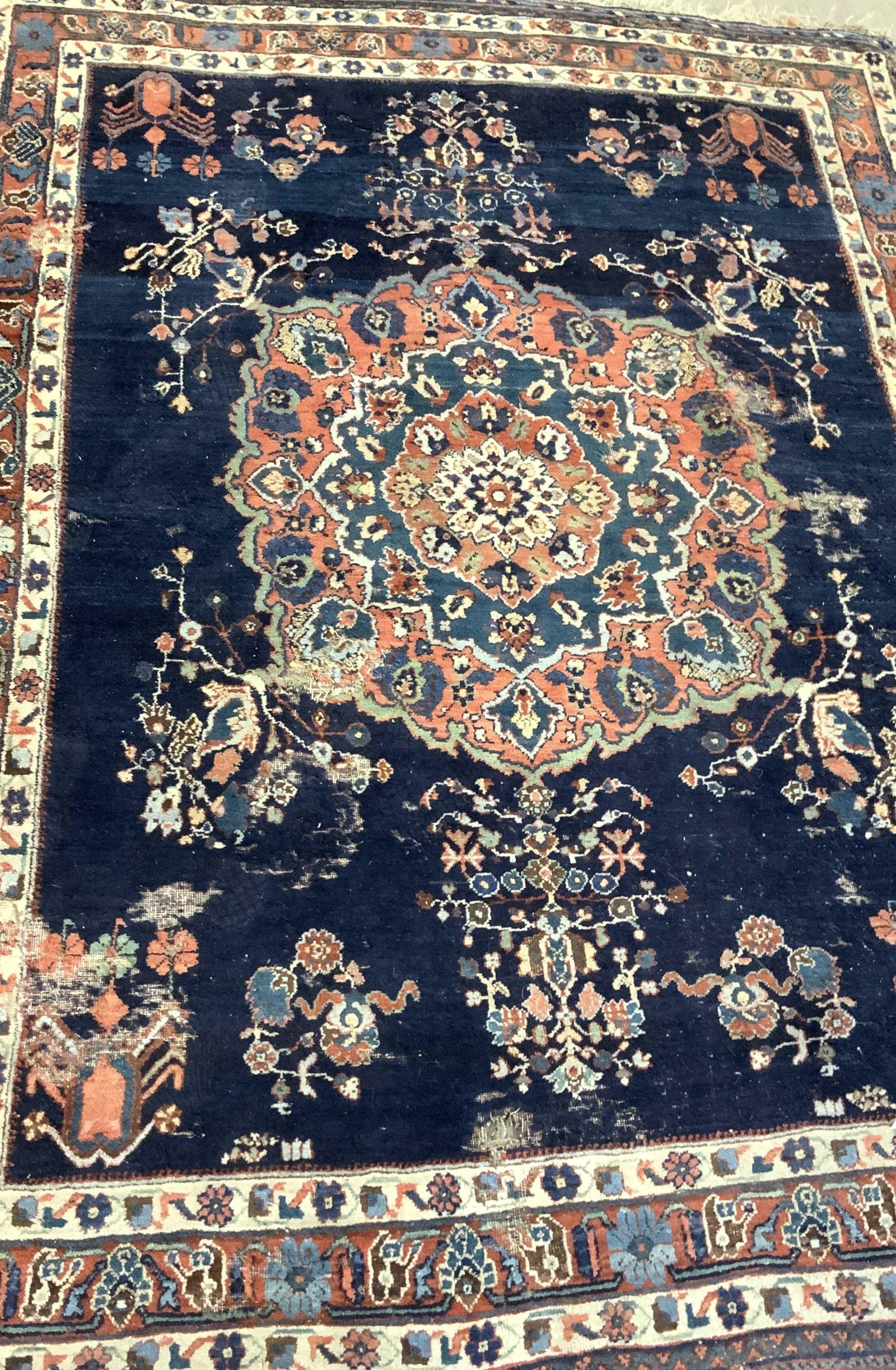 Hand Woven Blue & Orange ORIENTAL WOOL CARPET (1 of 9)