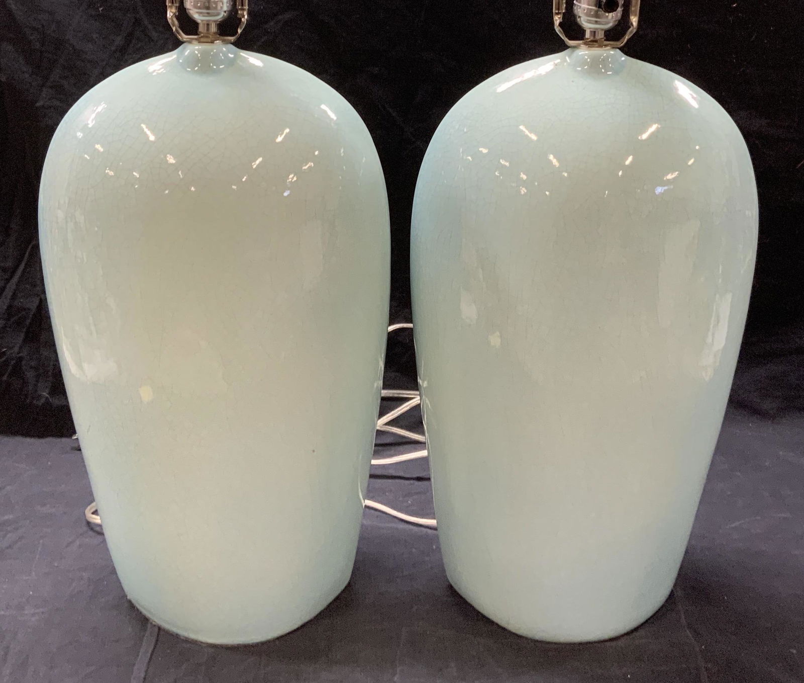 Pair Sky Blue Ceramic Crackle Table Lamps (1 of 12)