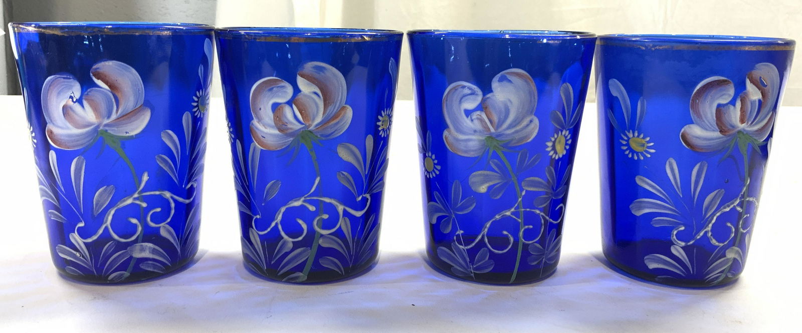 Set 4 Hand Painted Cobalt Glass Vessels (1 of 7)