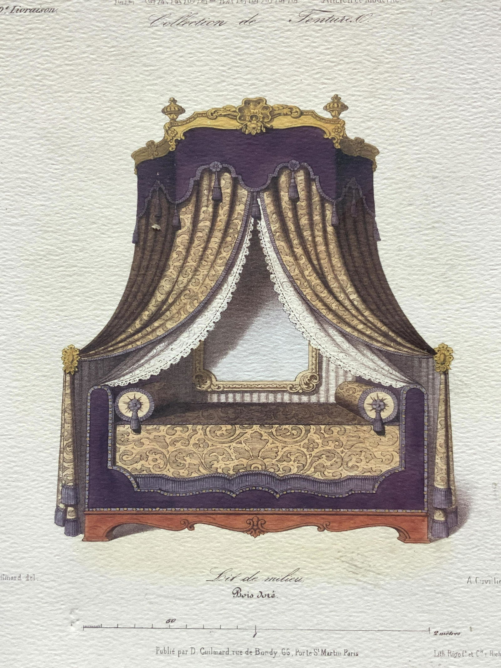 French Empire Bed  Colored Etching (1 of 11)