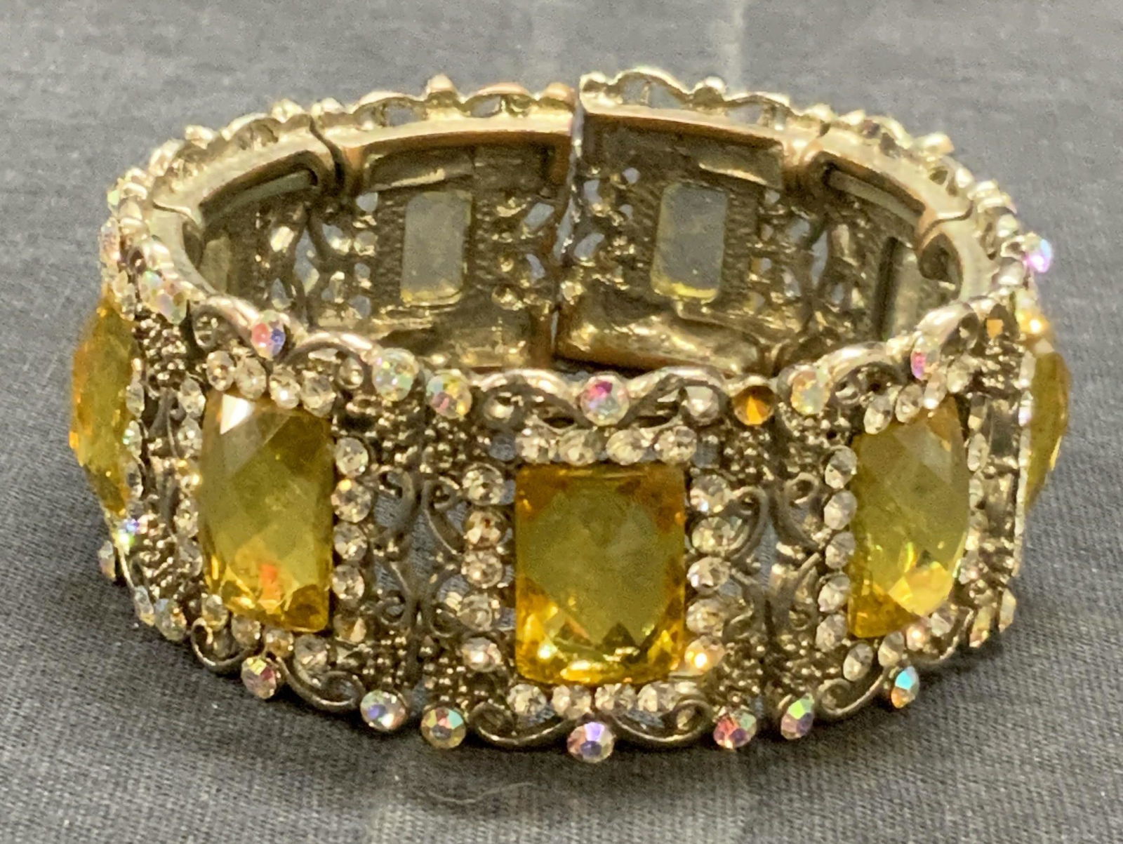 Silver Tone Yellow Crystal Cuff Bracelet (1 of 6)