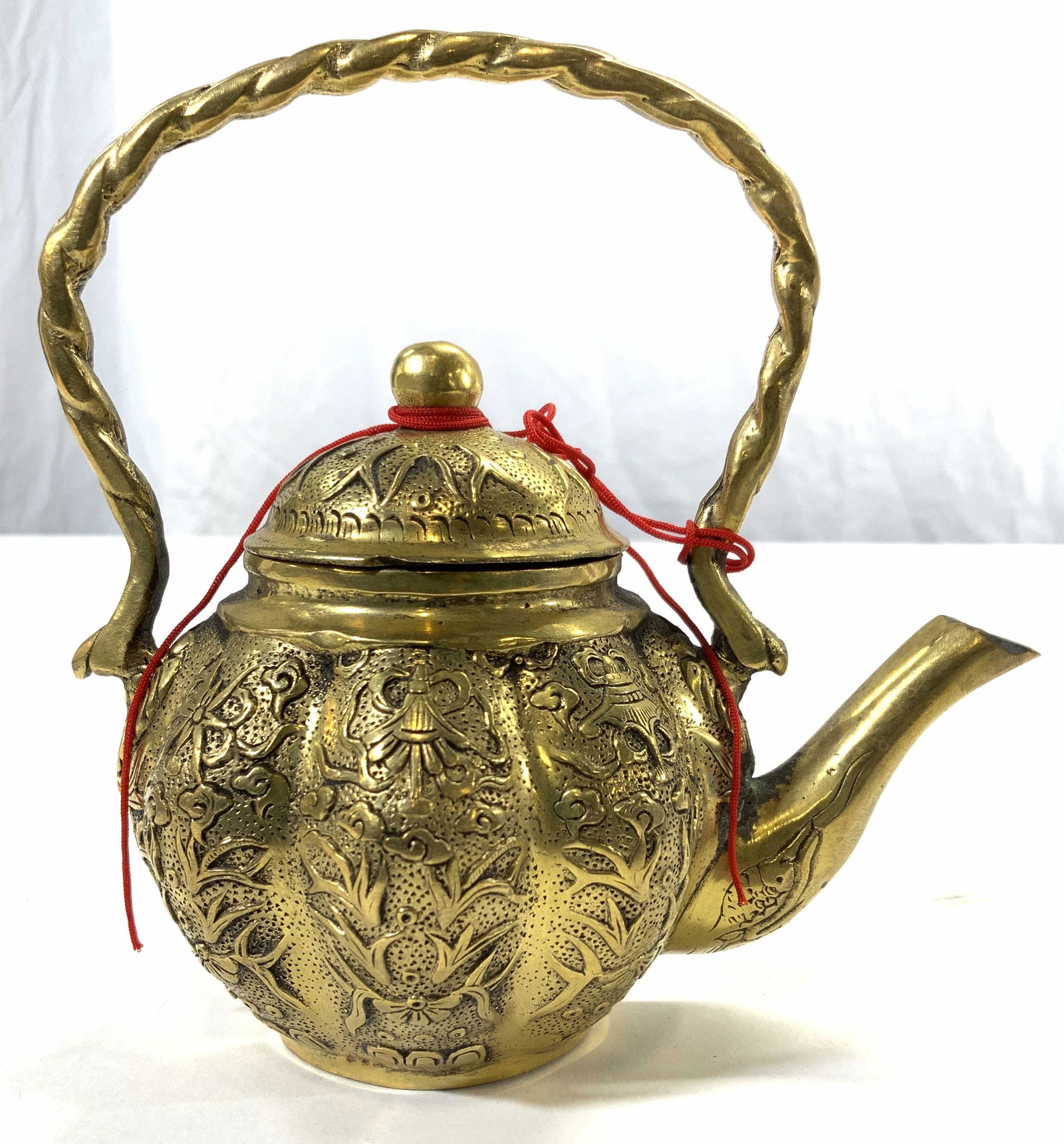 Signed Asian Brass Teapot W Lid (1 of 7)