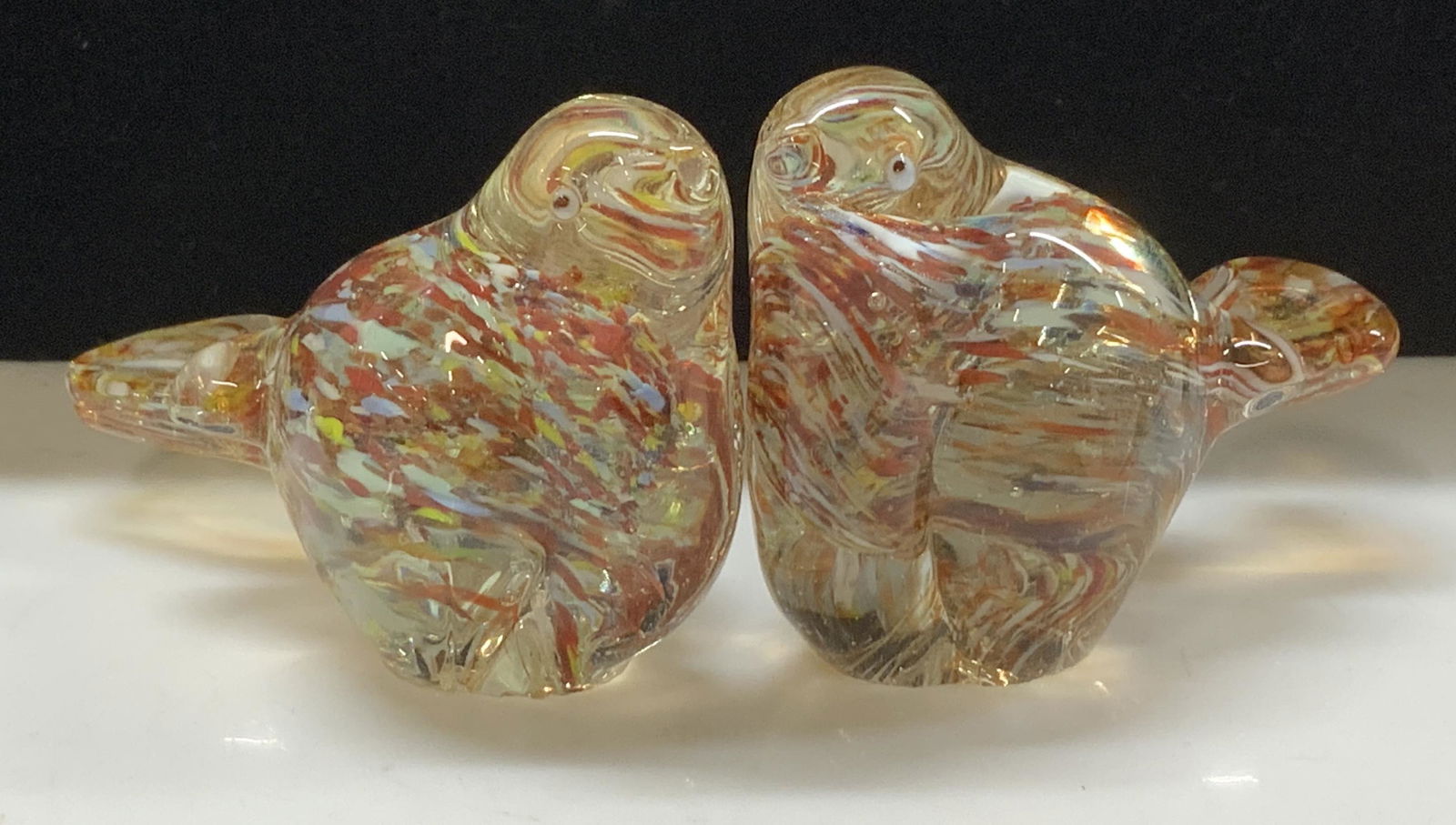 Pair Hand Blown Glass Bird Paperweights (1 of 6)