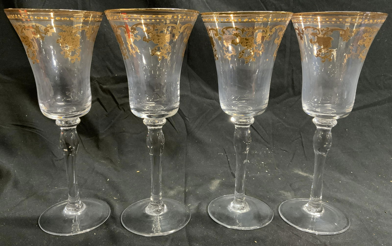 Set 4 Gold Gilt Rose Detail Stemware Vessels (1 of 6)