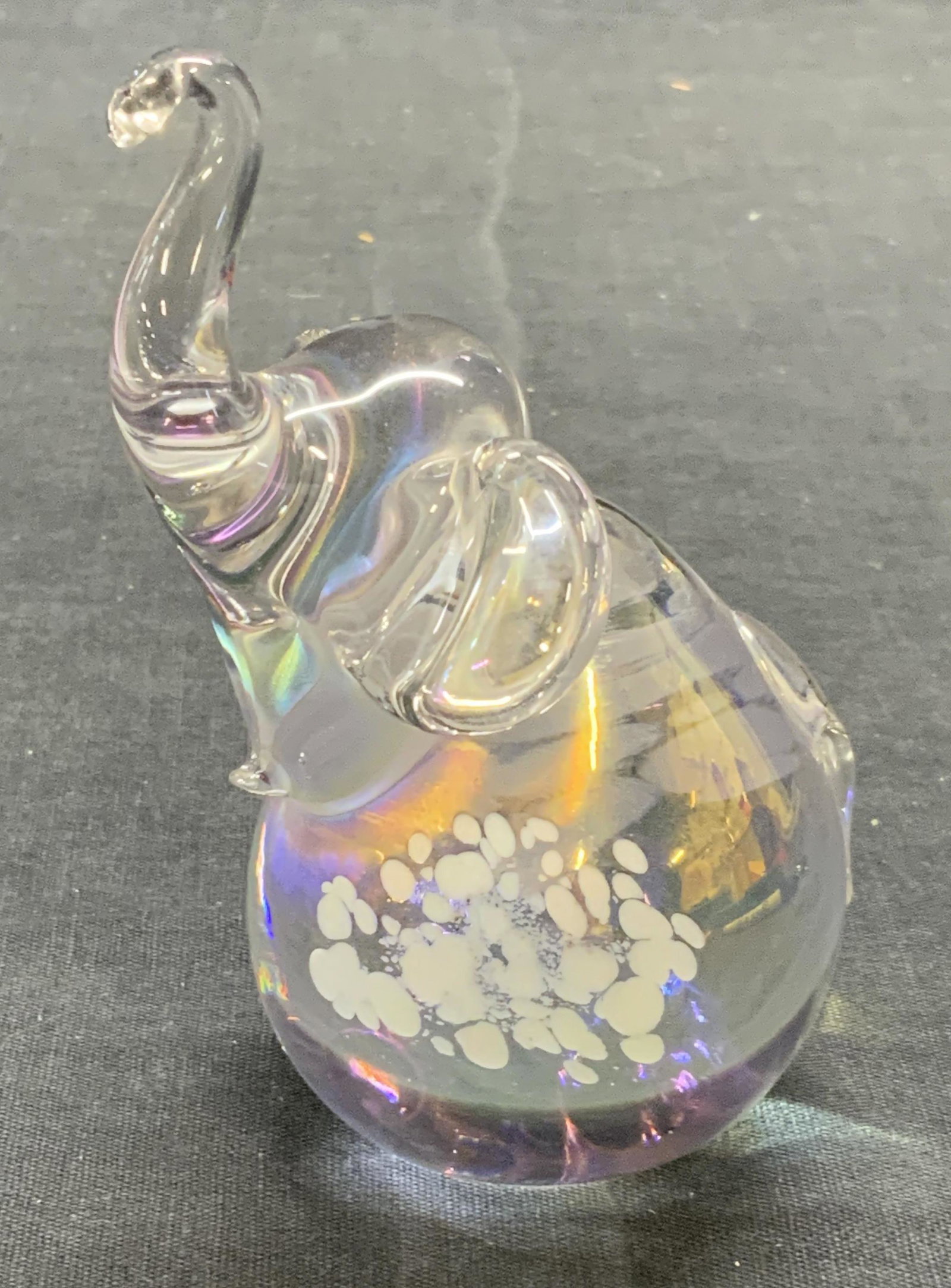 ALBERT E PRICE Art Glass Elephant Figurine: Amber E Price art glass elephant figurine / paperweight. Measures approx. 2.5 x 2 x 4 inches. In good condition. Designer label to underside. Albert e price, Albert e price Art Glass, Art glass, art g