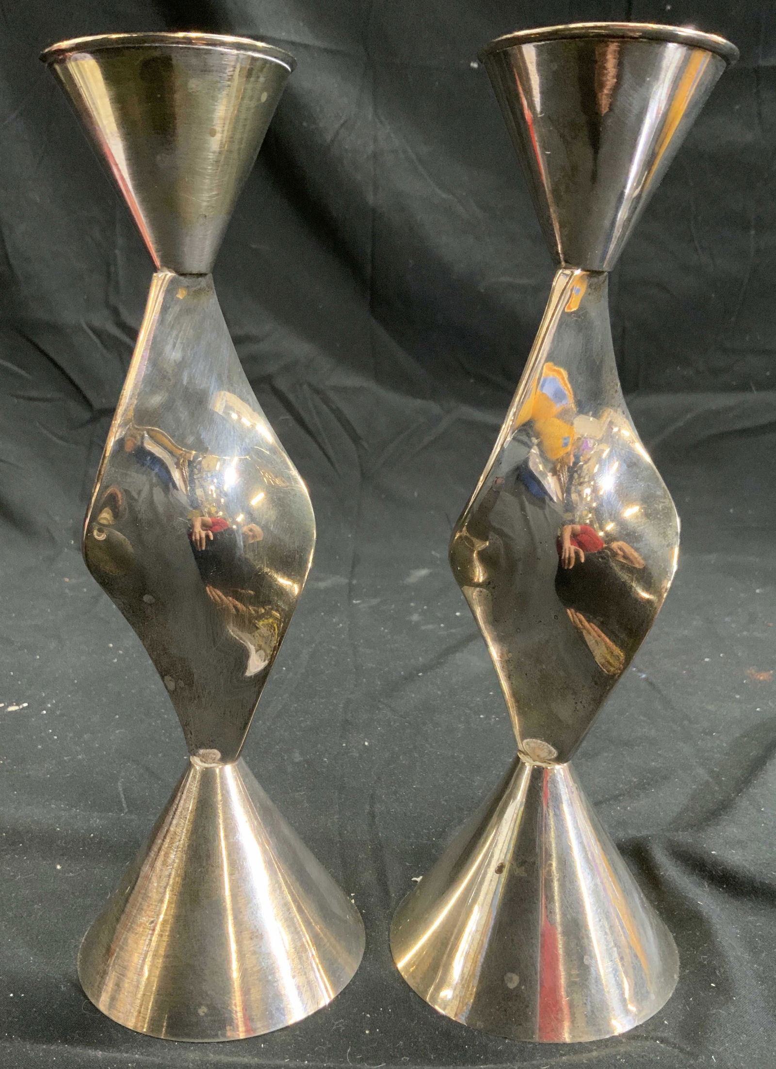 Pair Sculptural Style Metal Candlesticks (1 of 7)
