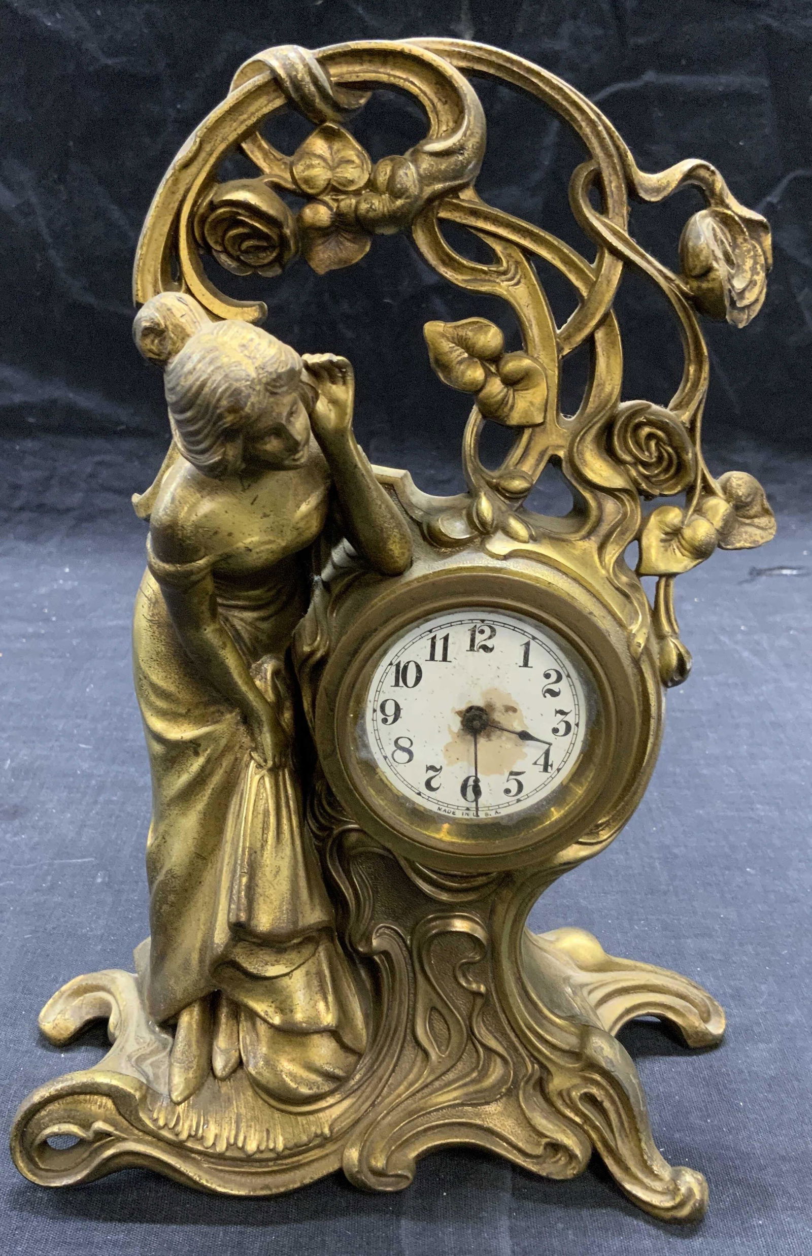 Vintage Gilt Brass Figural Table Clock USA (1 of 9)