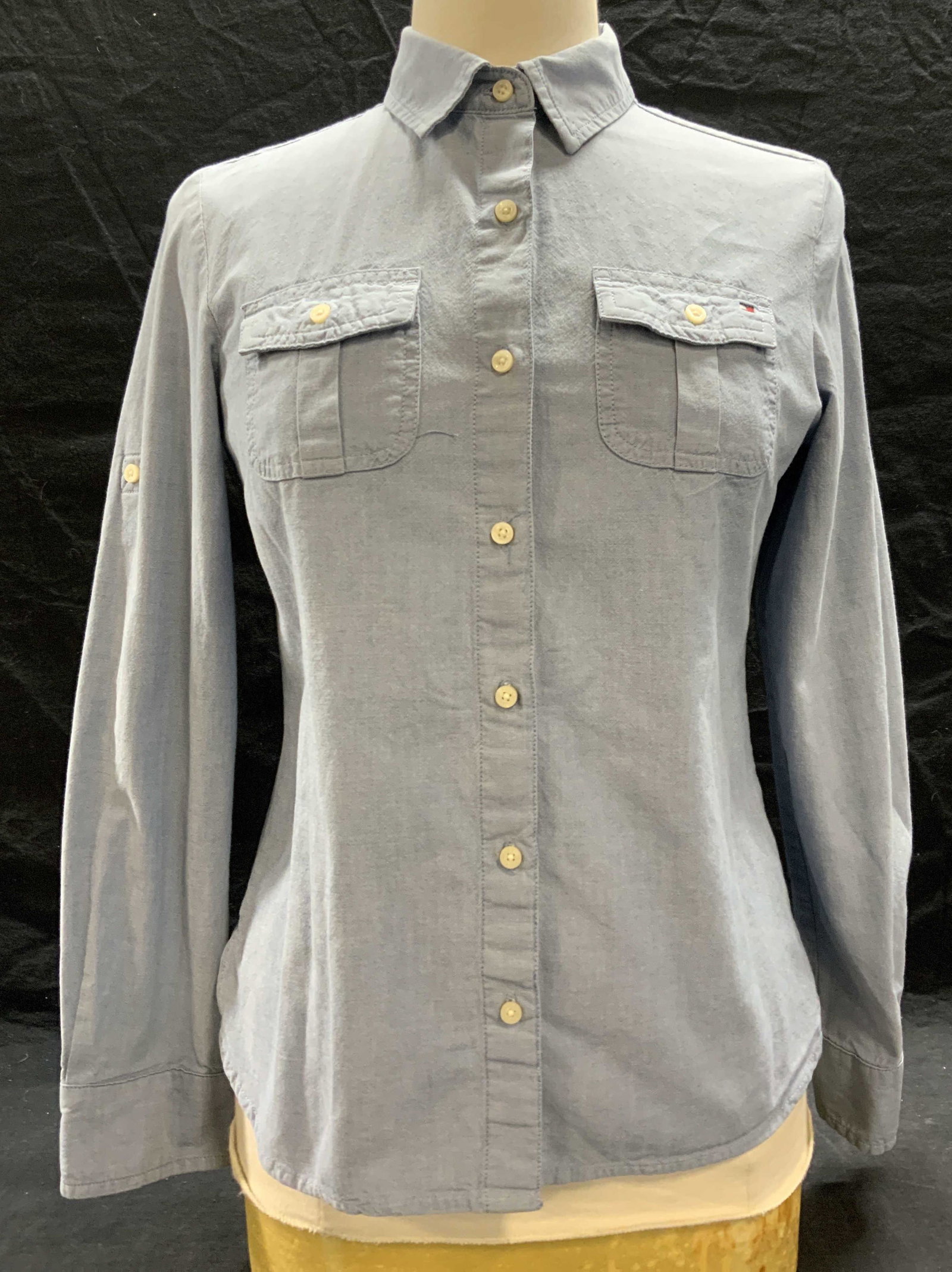 TOMMY HILFIGER Blue Button Up Shirt: Tommy Hilfiger long sleeve blue button up shirt. Size S. 100% cotton. Gently worn. Tommy Hilfiger, Tommy Hilfiger top, ladies designer shirt, ladies designer top, ladies designer fashion, ladies blue 