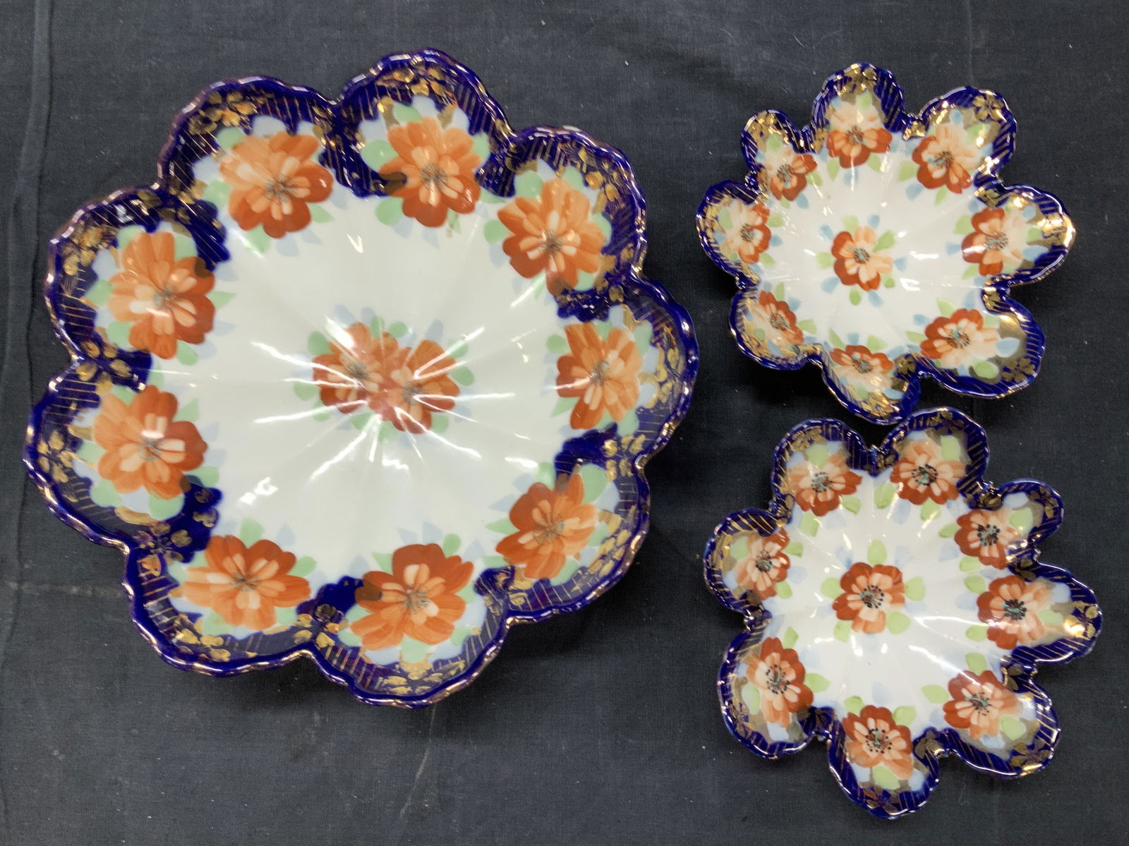 Imari Asian Porcelain Flower Bowl Set 3, sgn (1 of 6)