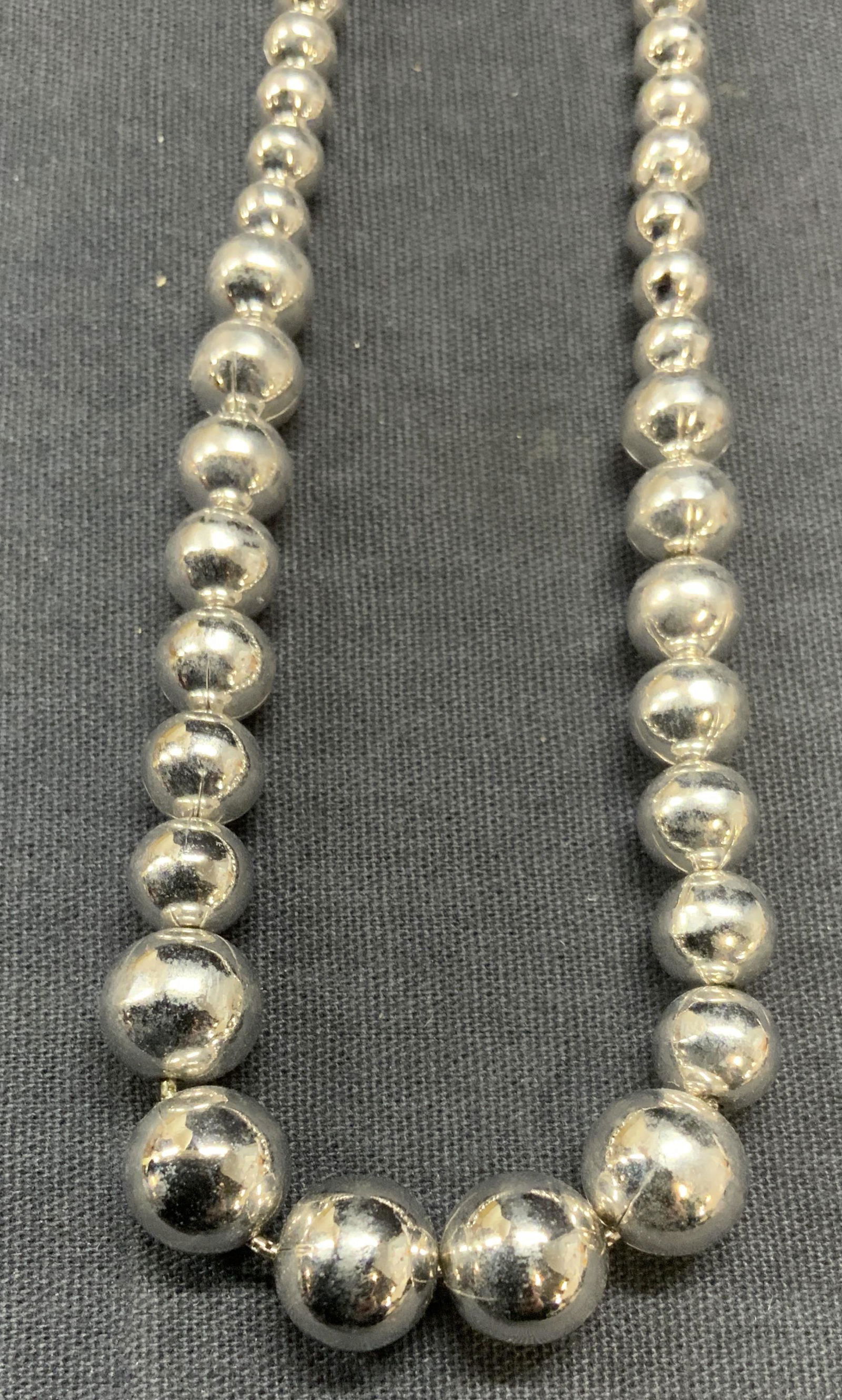 RM Silver Tone Bead Necklace, Sterling Clasp Italy (1 of 6)