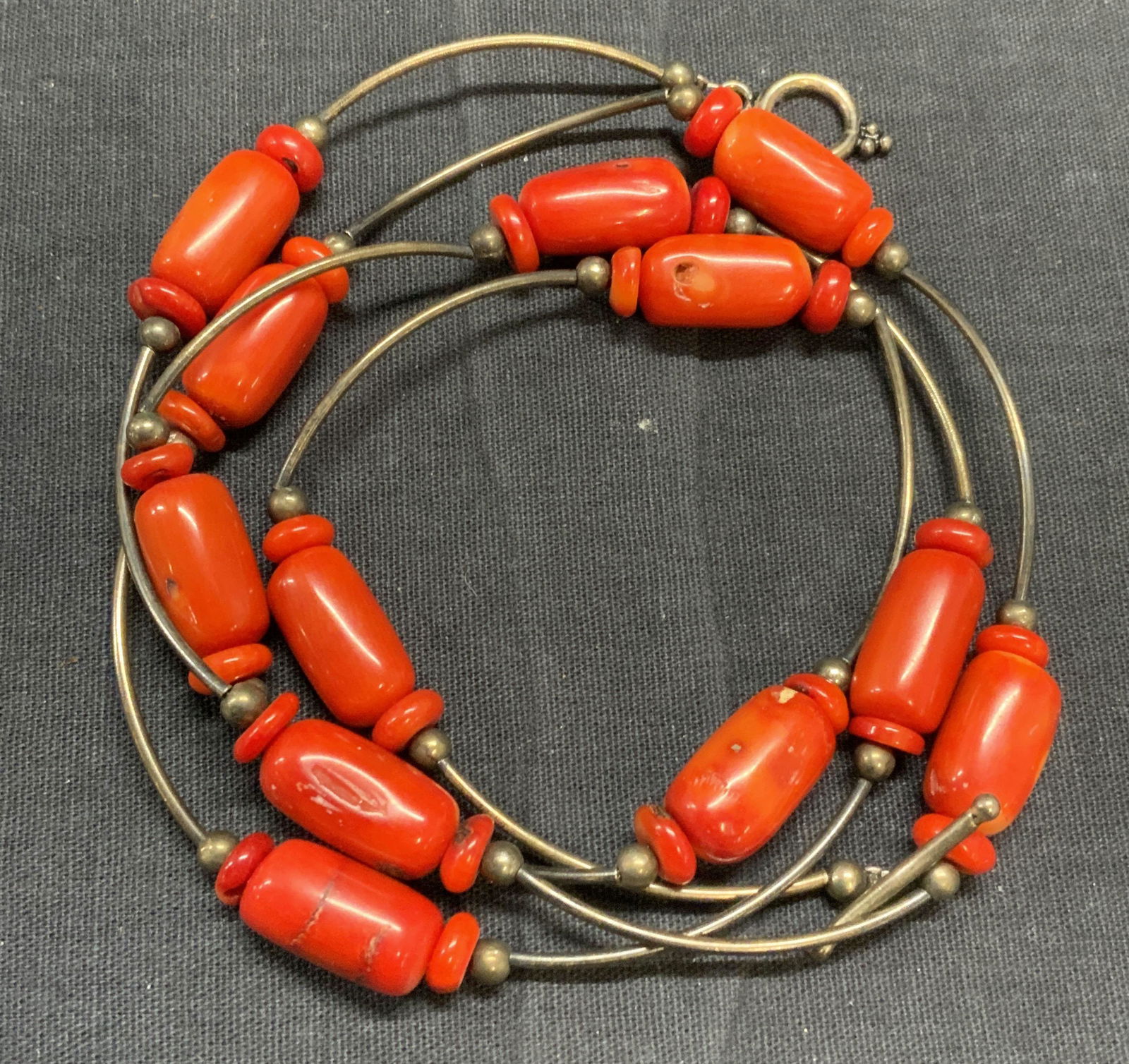 Sterling Silver & Red Coral Beaded Necklace (1 of 6)