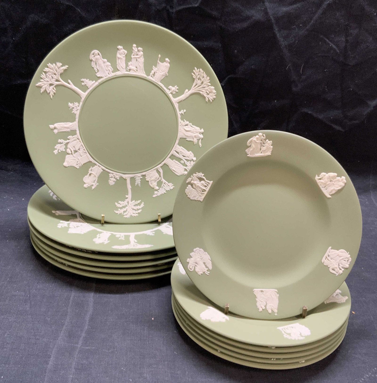 Set 12 WEDGWOOD Green Jasperware Dishes England (1 of 10)