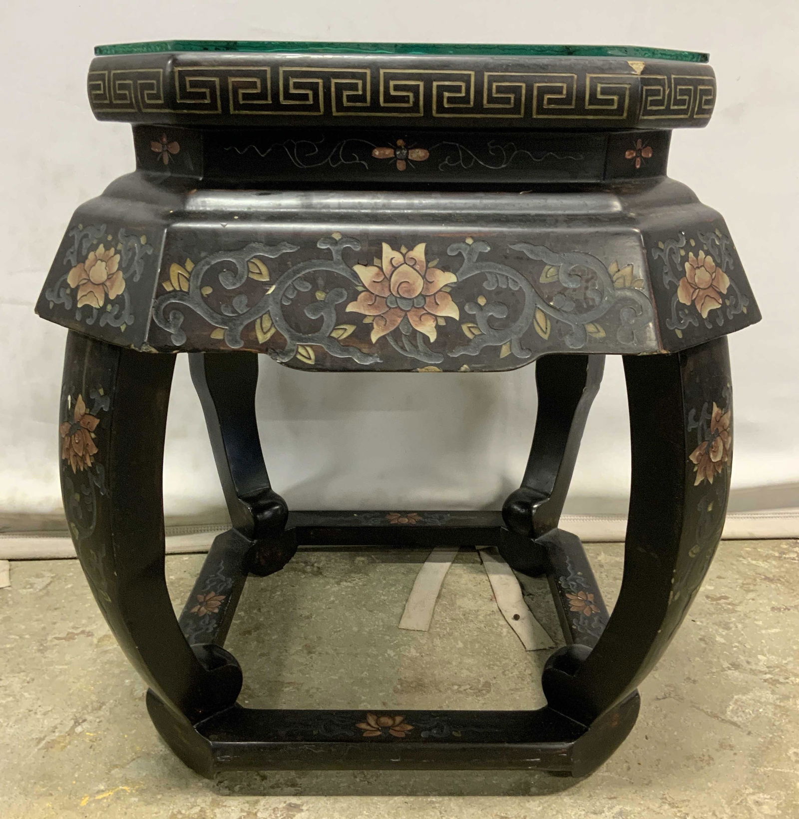Vntg Lacquered Asian Side Table W Glass Top (1 of 7)