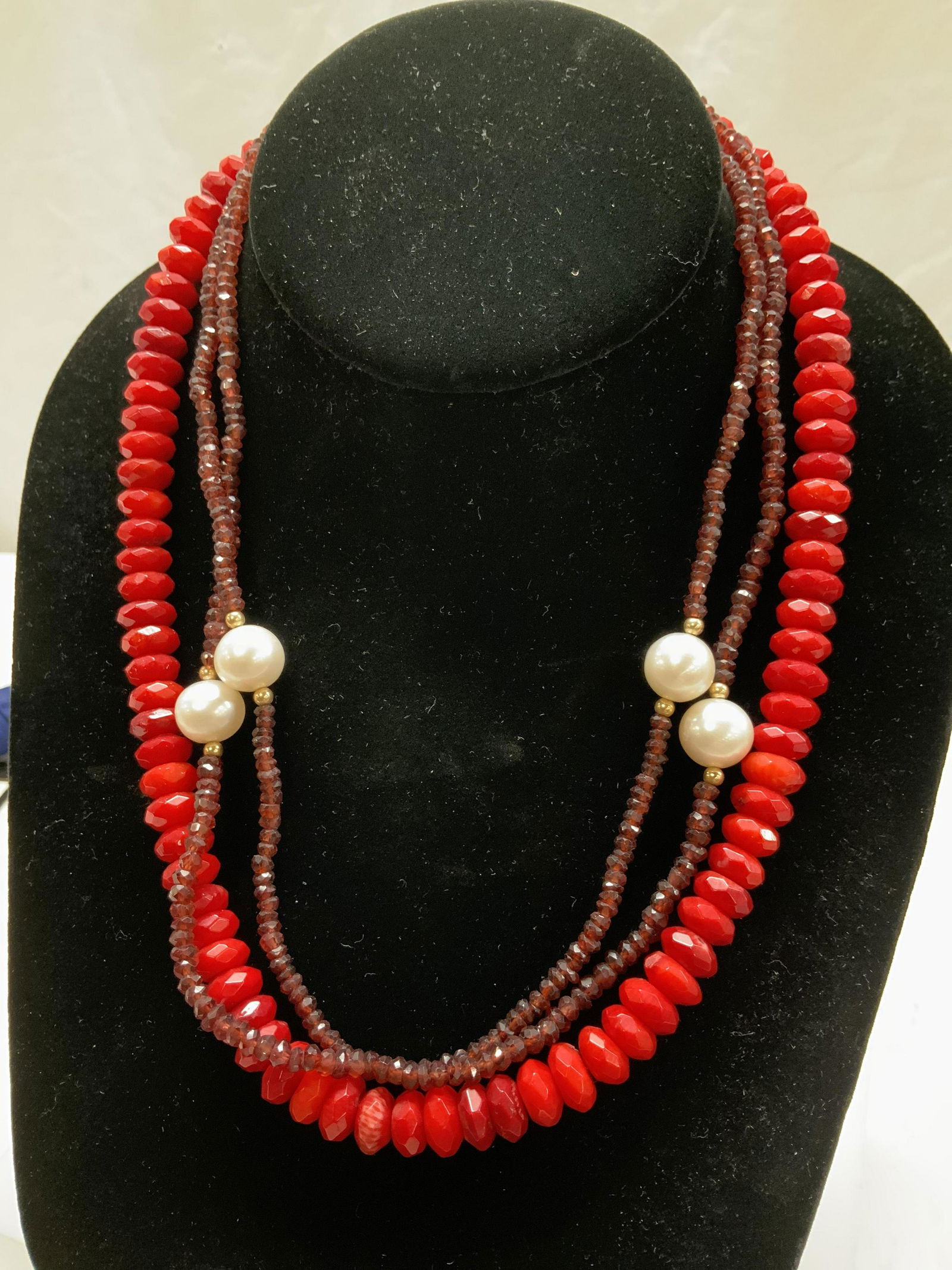 Garnet and Pearl Necklace, Red Rondelle Necklce (1 of 7)