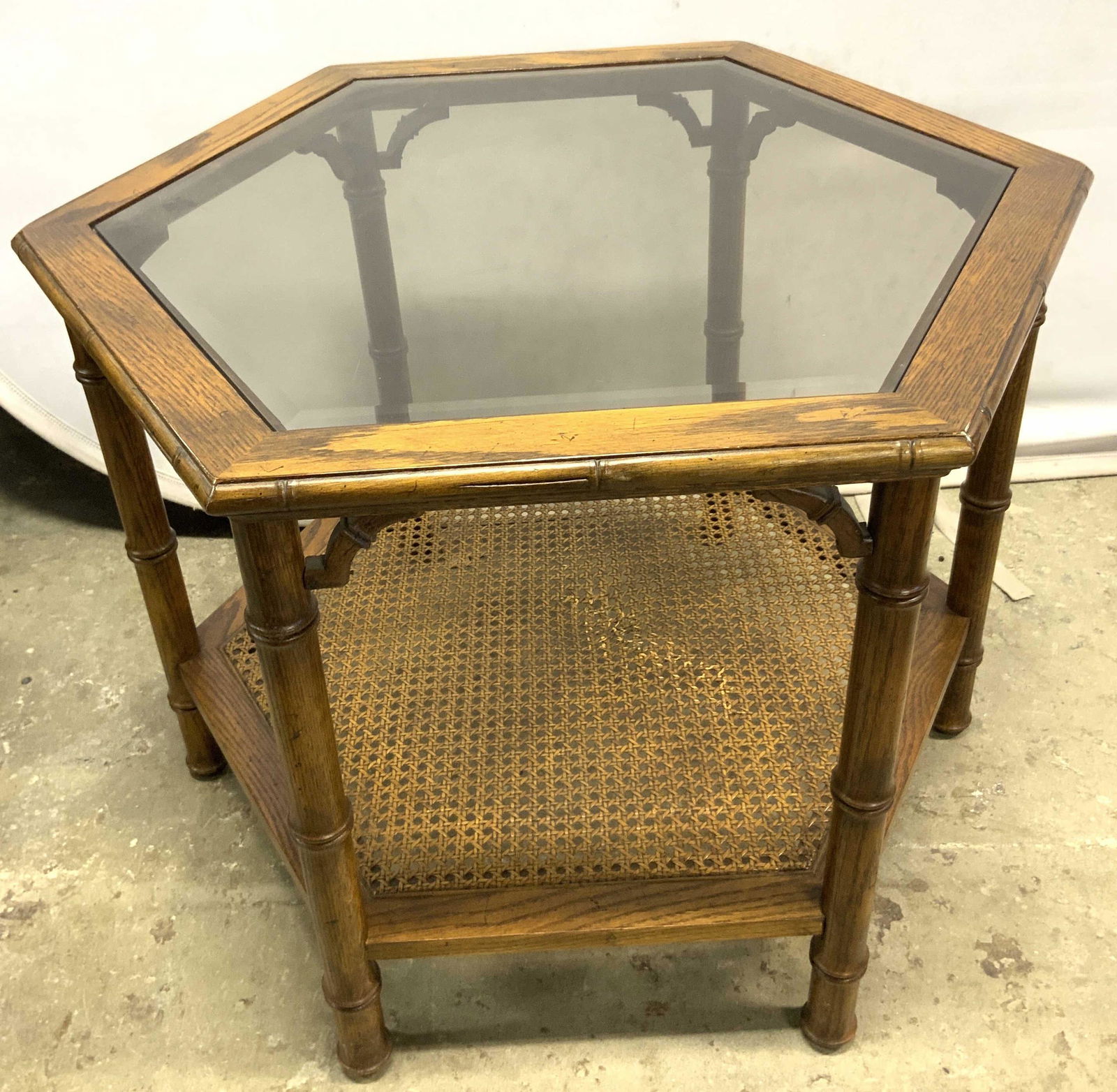 Vntg Bamboo Style Hexagonal Glass Top Side Table (1 of 8)