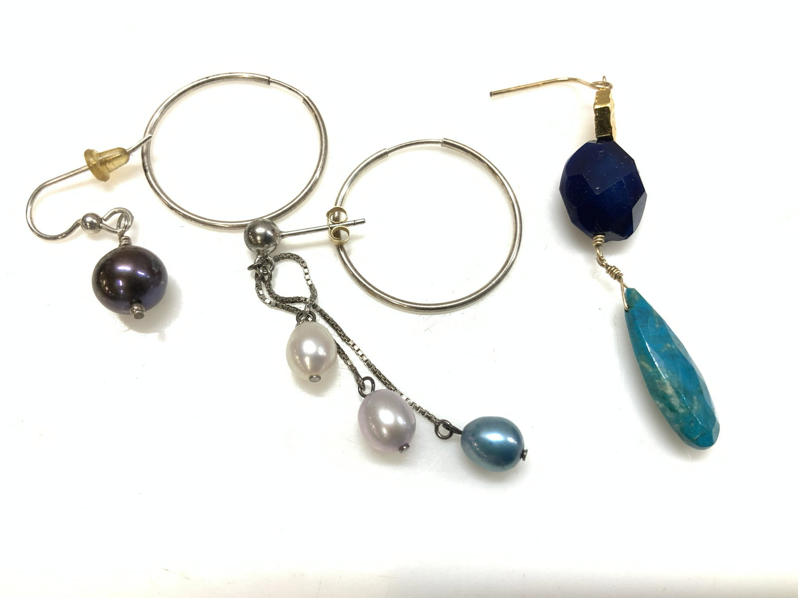 Pr Sterling Silver Hoops, Pearls  Jewelry (1 of 6)