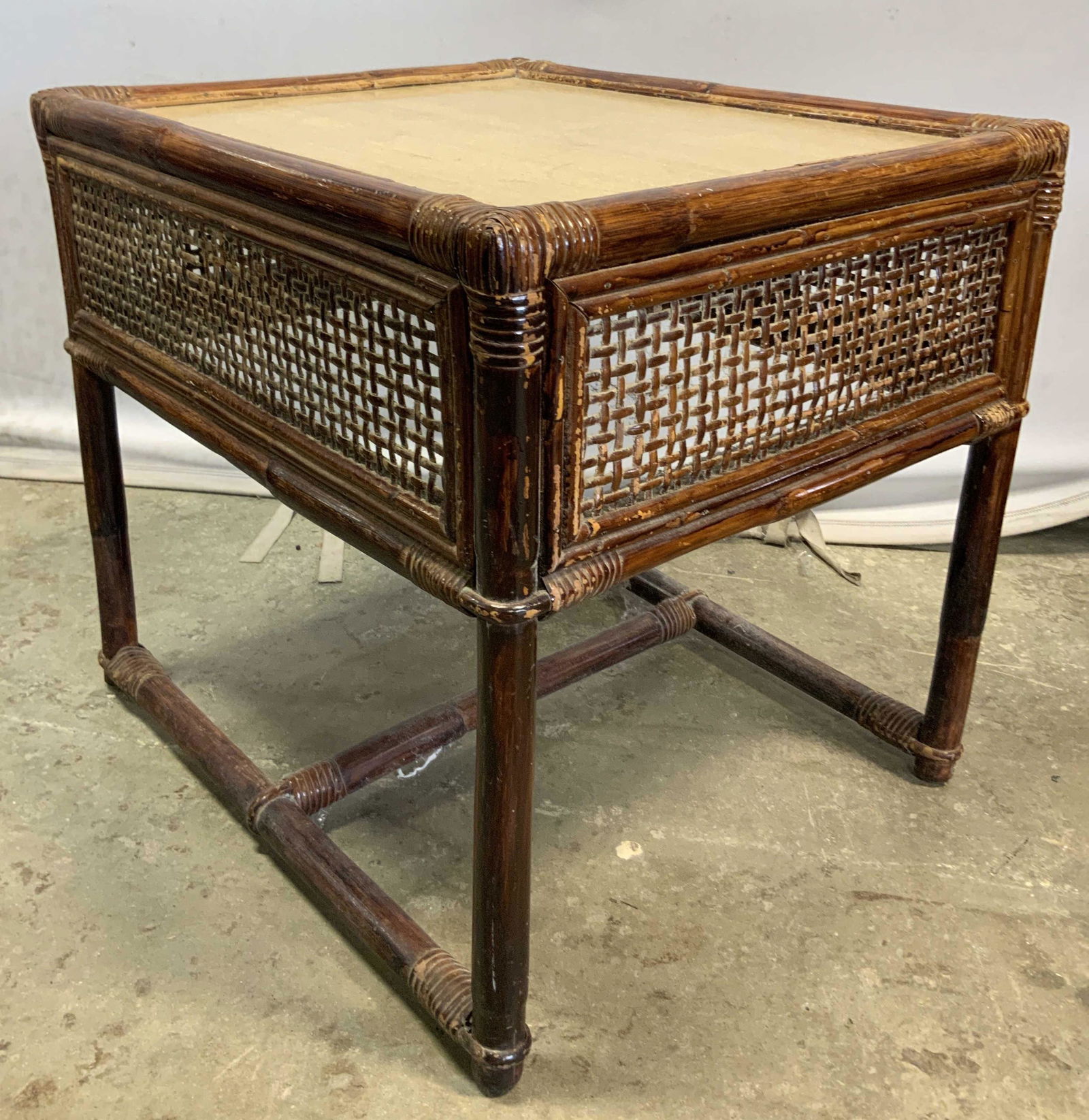 Vintaged Caned & Bamboo Frame Side Table (1 of 10)
