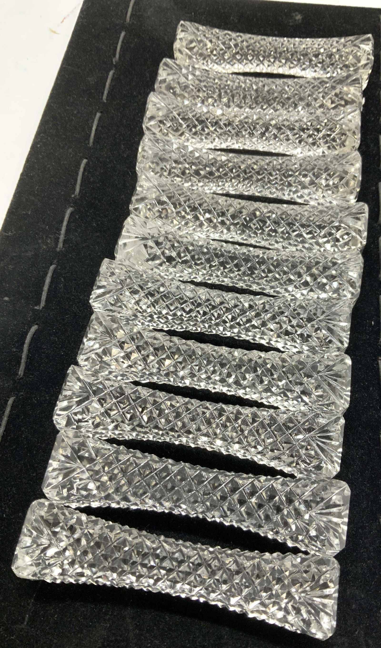 Set 11 Hand Cut Glass Knife Rests w Sawtooth Bowl (1 of 6)