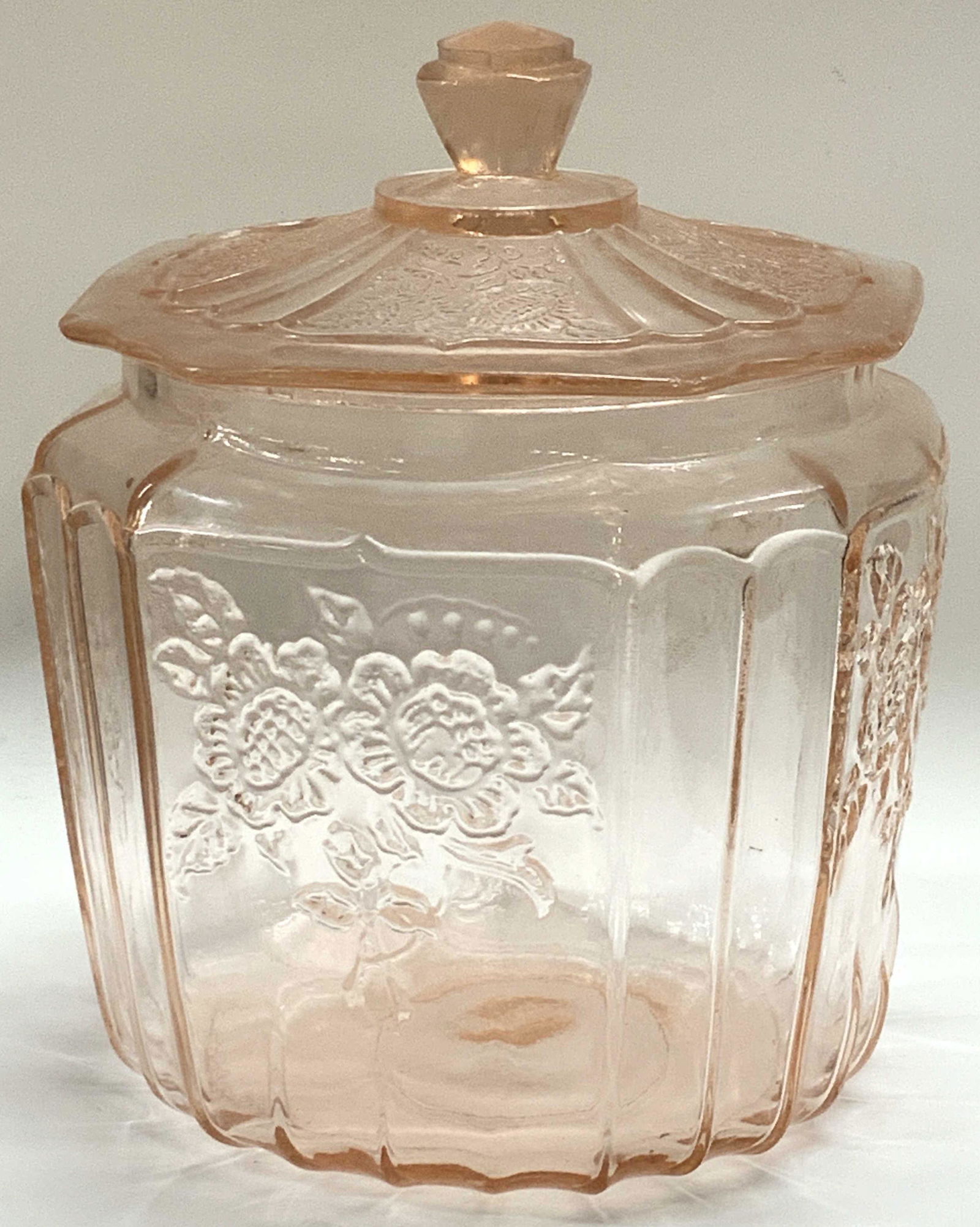 Vintage Embossed Pink Depression Glass Canister (1 of 5)
