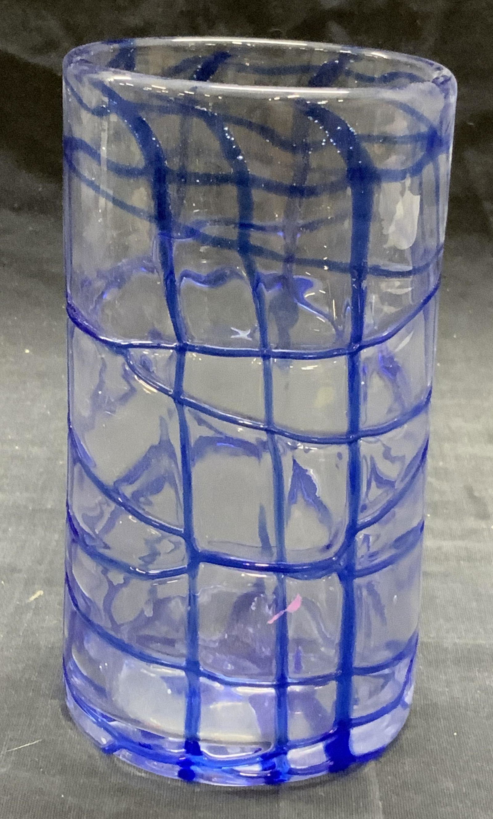 Blue Windowpane Art Glass Vessel (1 of 6)