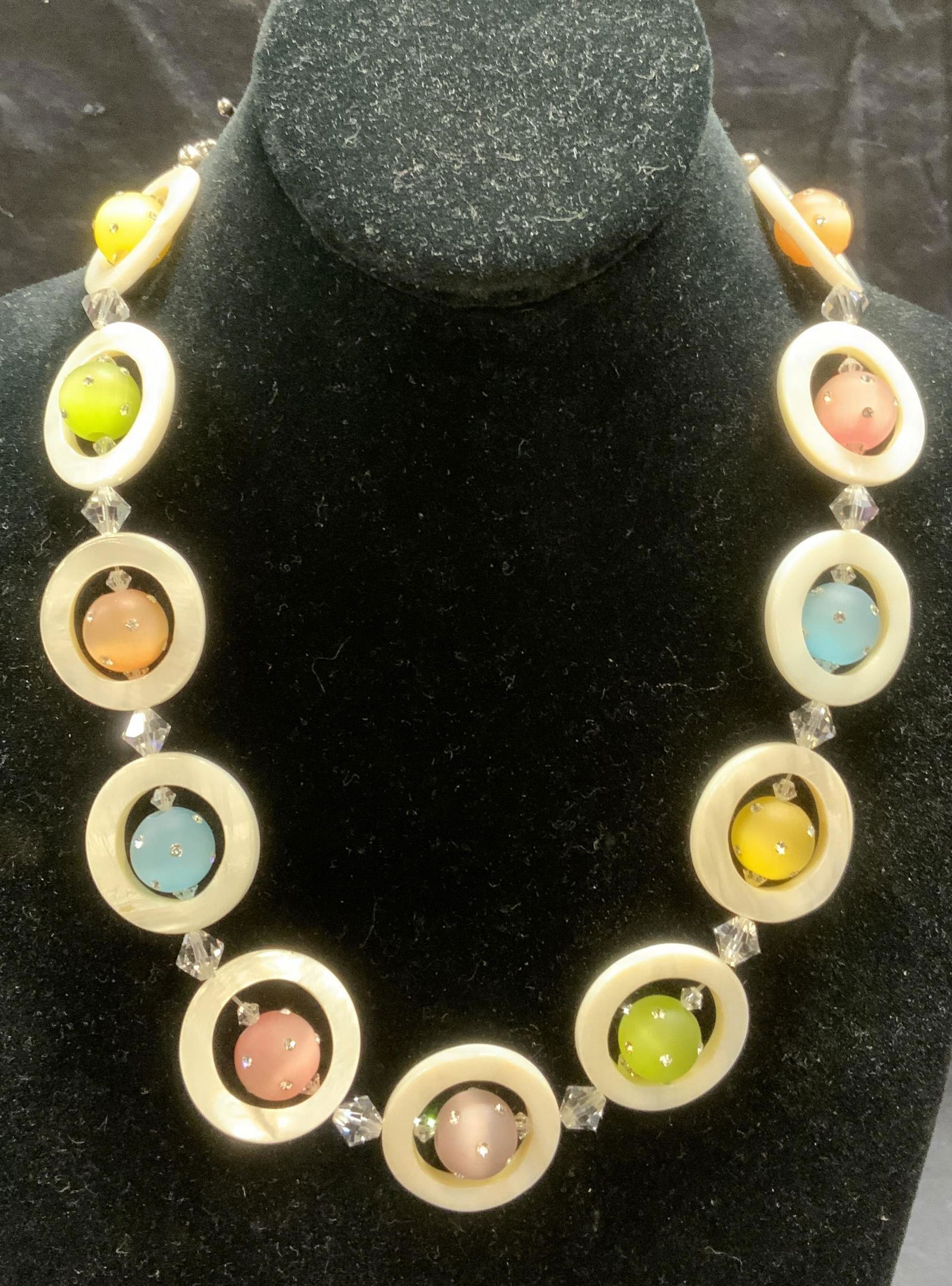 Sterling Silver MOP, Art Glass & Crystal Necklace (1 of 7)