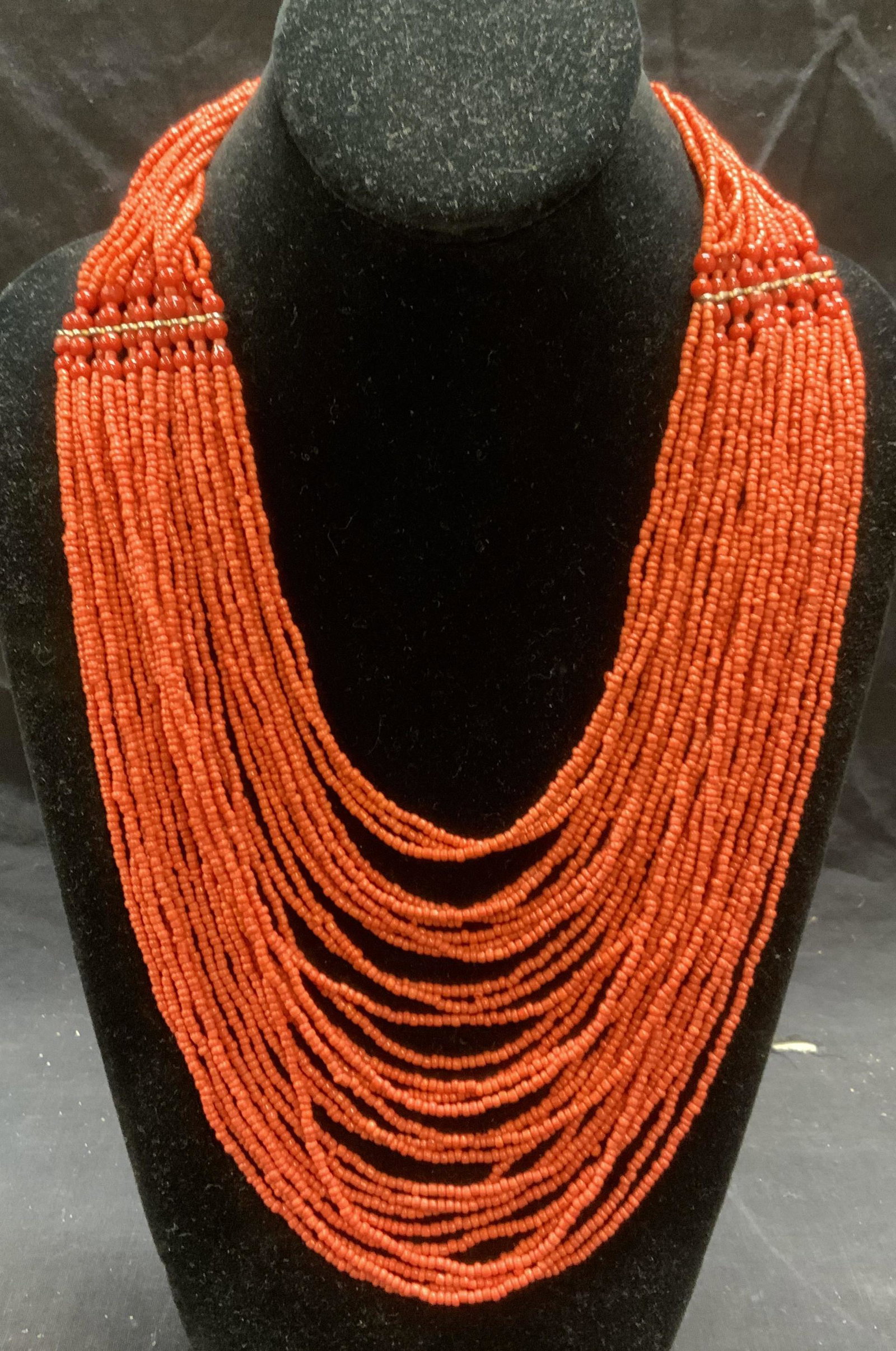 Coral Tone Seed Bead Multi Strand Necklace (1 of 8)