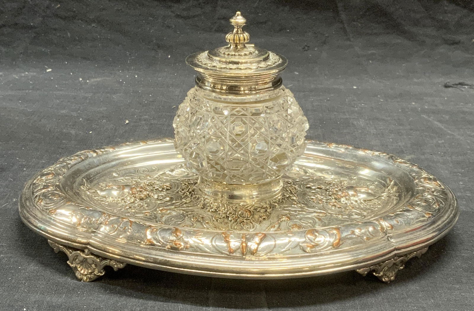 Atq ELKINGTON Silver Plate & Crystal Inkwell (1 of 9)