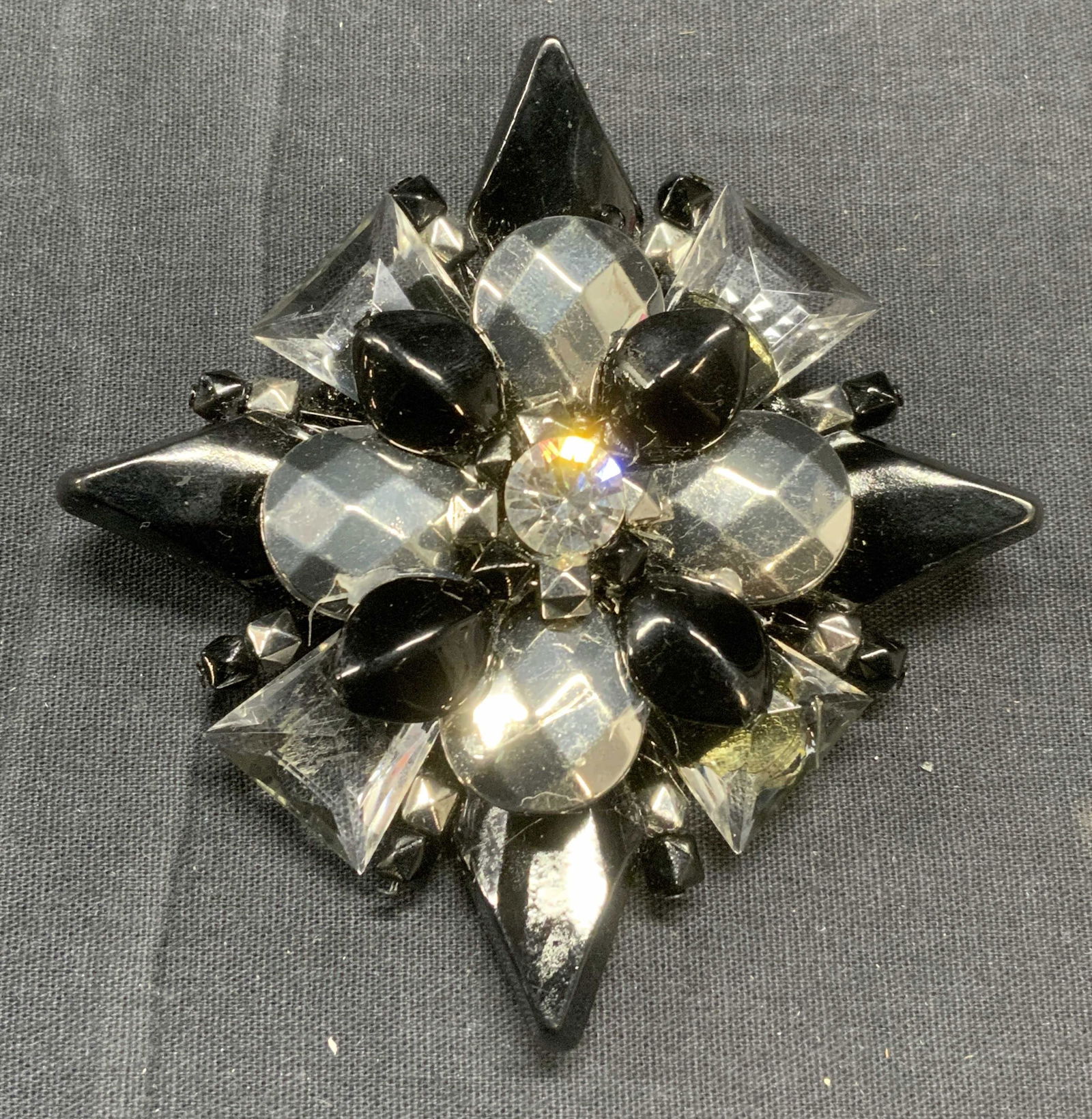 XL Black & Silver Tone Crystal Brooch (1 of 7)