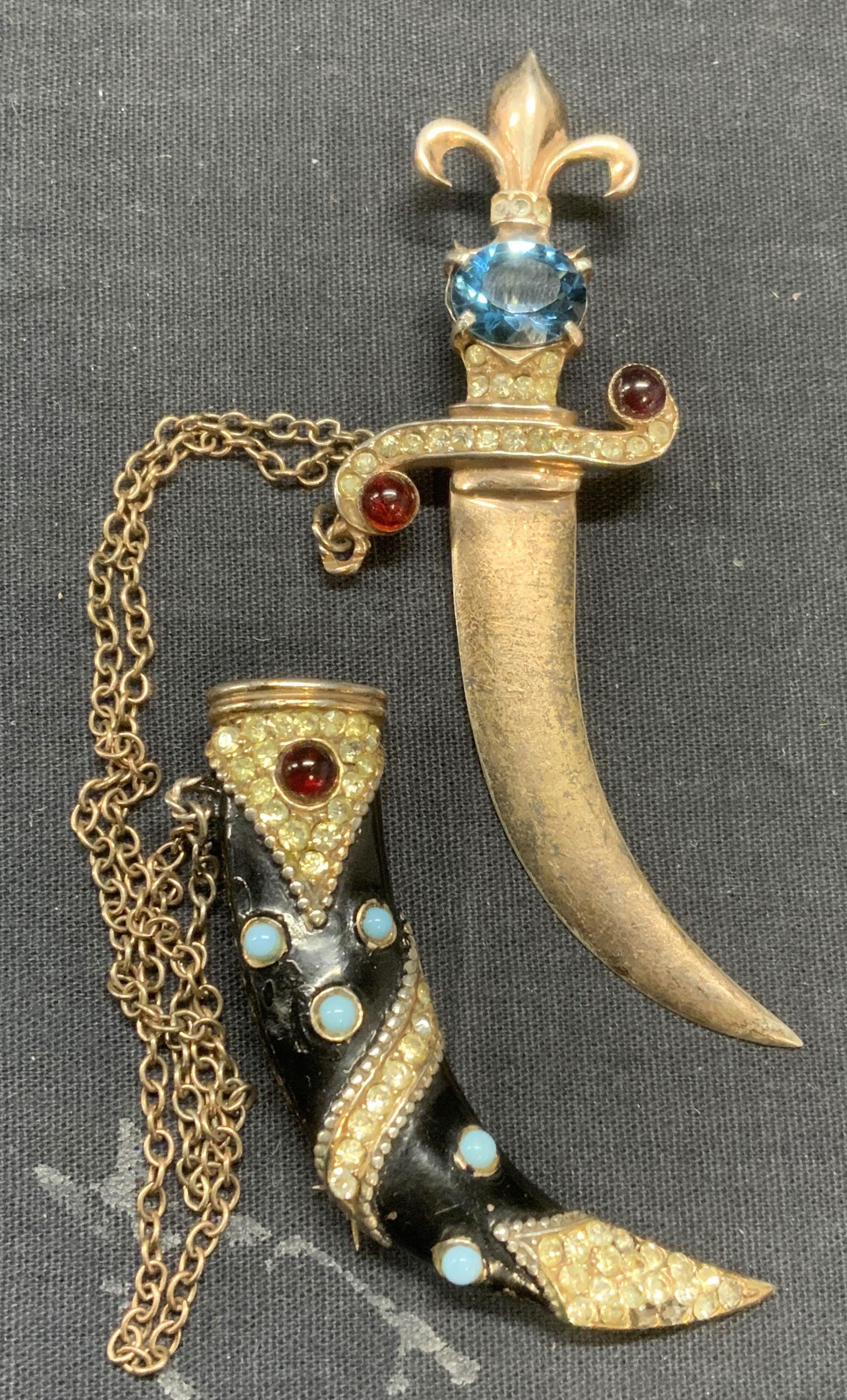 Vtg STERLING SILVER 2 pc Crystal Sword Brooch (1 of 11)