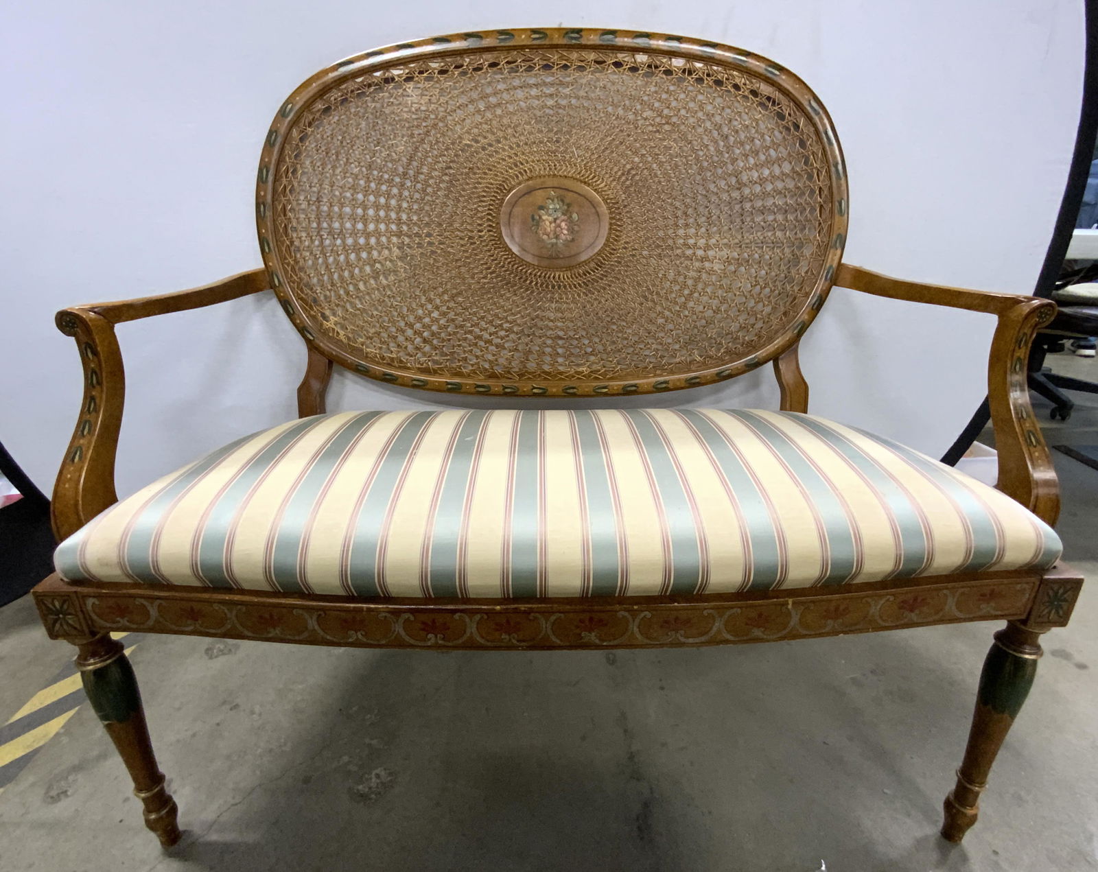 Vintage Caned Back Upholstered Bench (1 of 15)