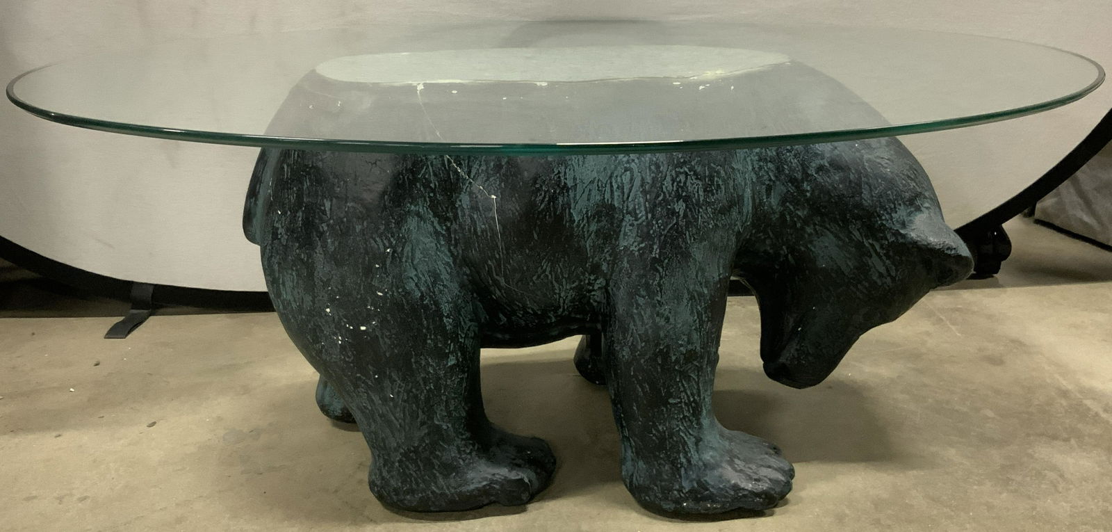 Signed Bear Figural Glass Top Coffee Table