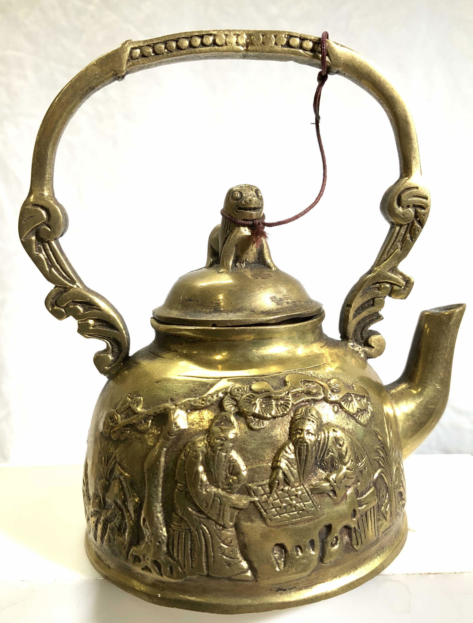 Miniature Asian Brass Teapot w Fu Dog Finial (1 of 7)