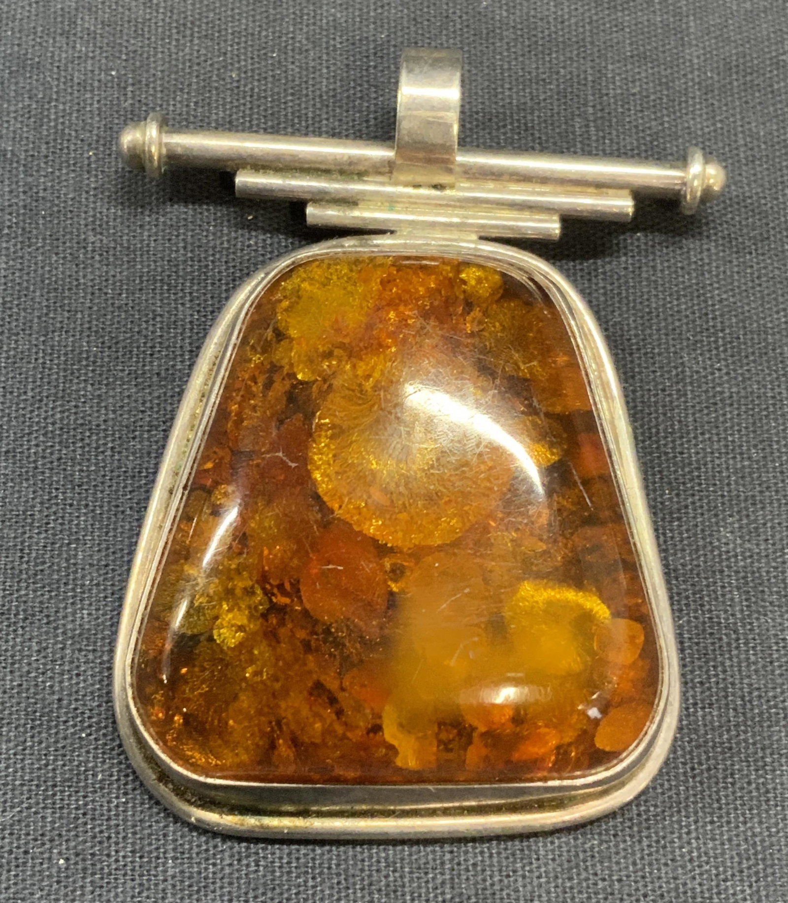 Hallmarked XL Amber & Sterling Silver Pendant (1 of 6)