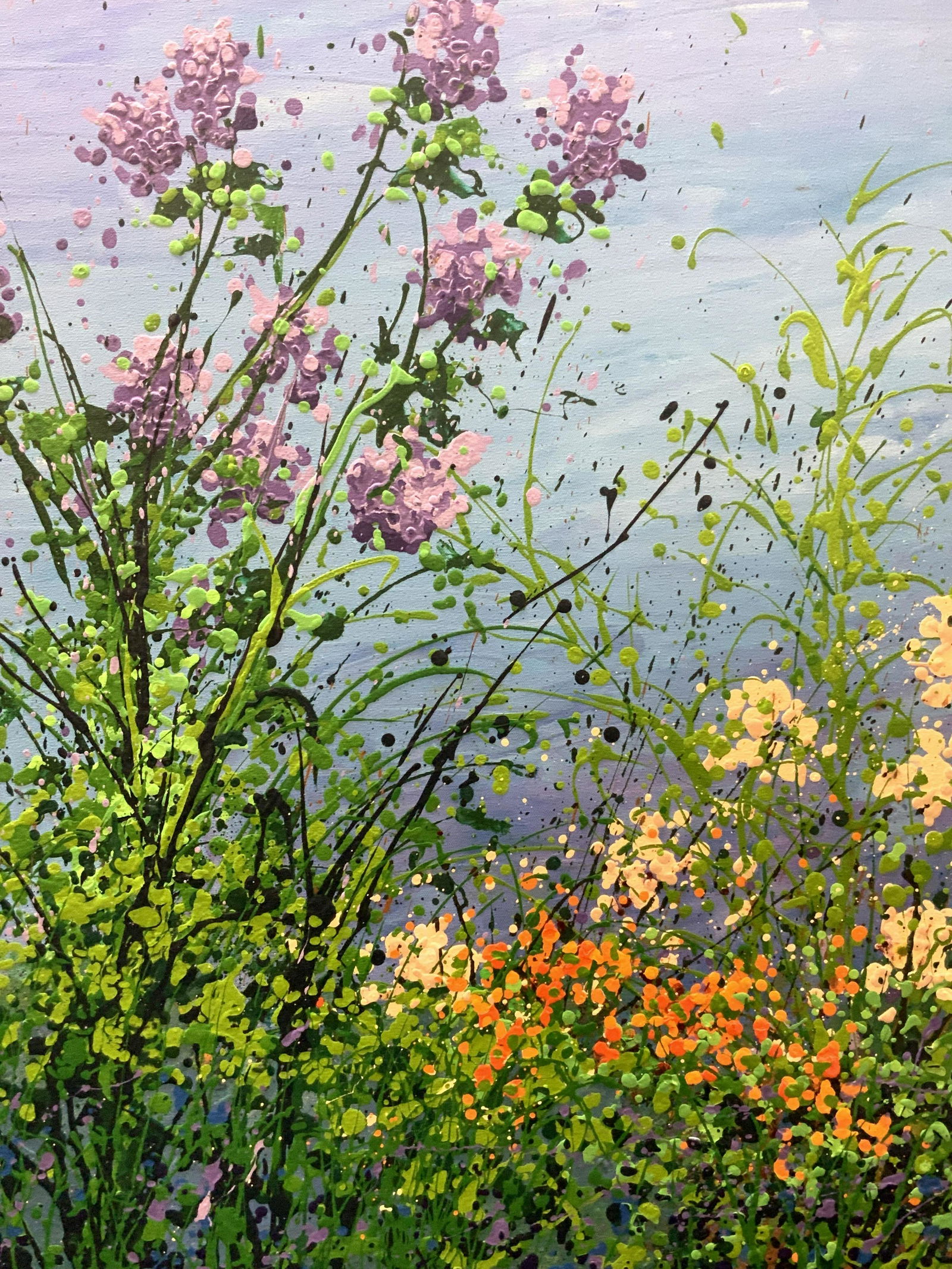 Signed Bickford Floral Splatter Acrylic Painting (1 of 8)