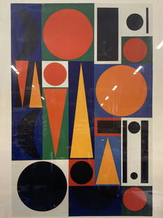 MOMA AUGUSTE HERBIN VIE 2 Serigraph: Marked in lower center AUGUSTE HERBIN, French, 1882-1960, composition of the Word Vie 2 1950. The Museum Of Modern Art, New York. Copyright 1980, Museum of Modern Art. Depicts Various geometric color