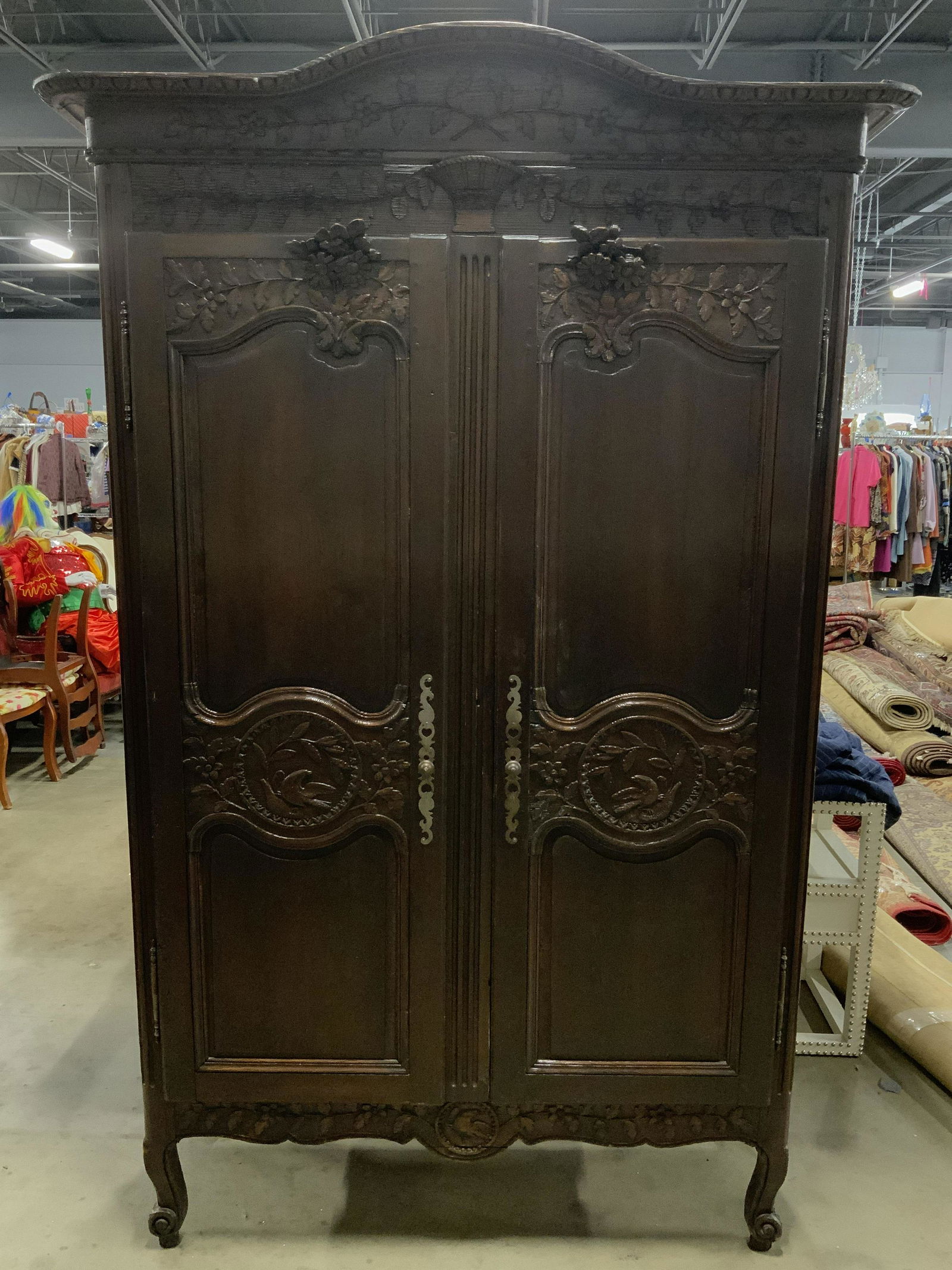 Antique Footed Carved Wooden Armoire (1 of 13)