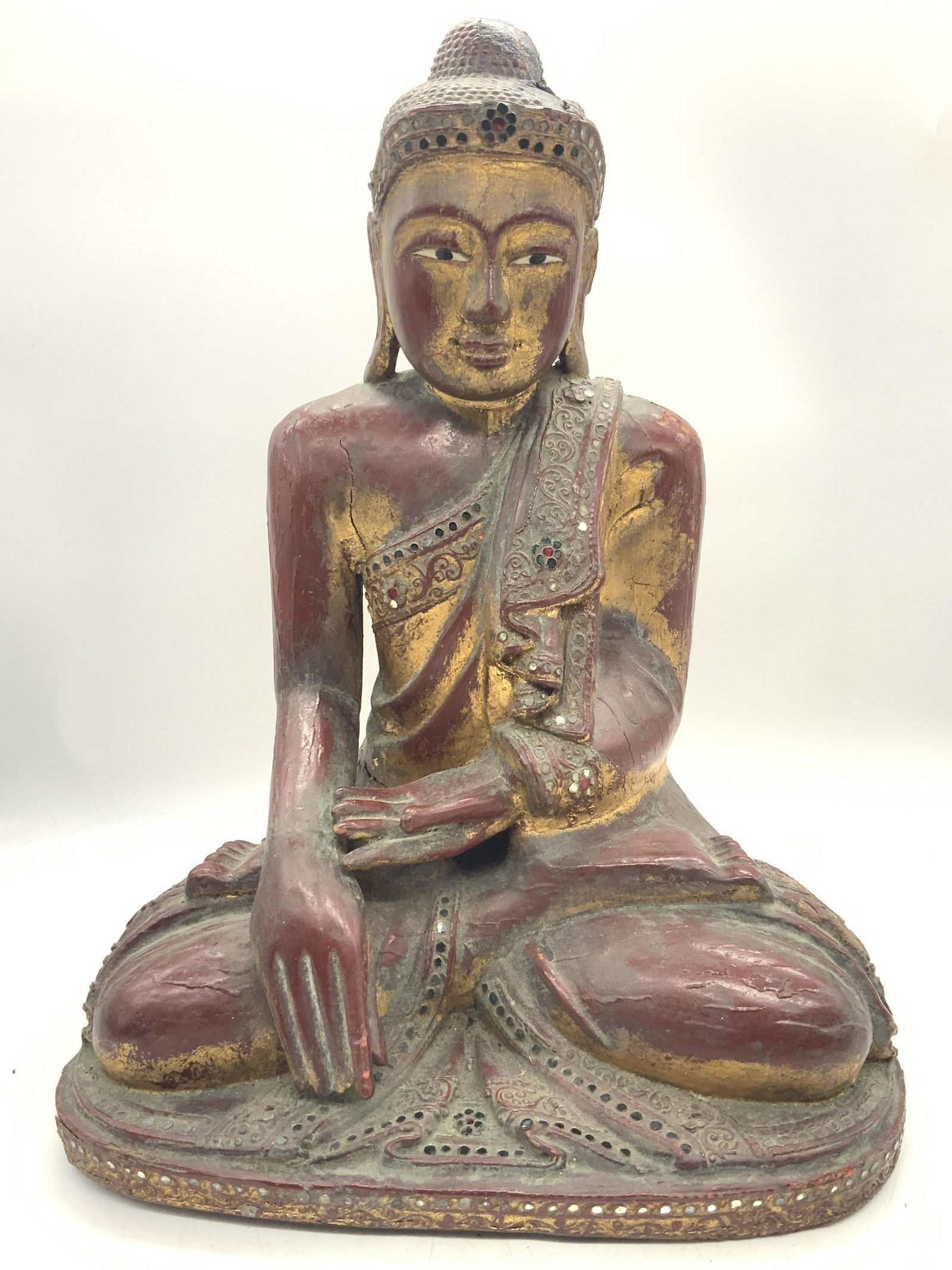 Antique Wood Carved Lacquered Seated Buddha (1 of 10)