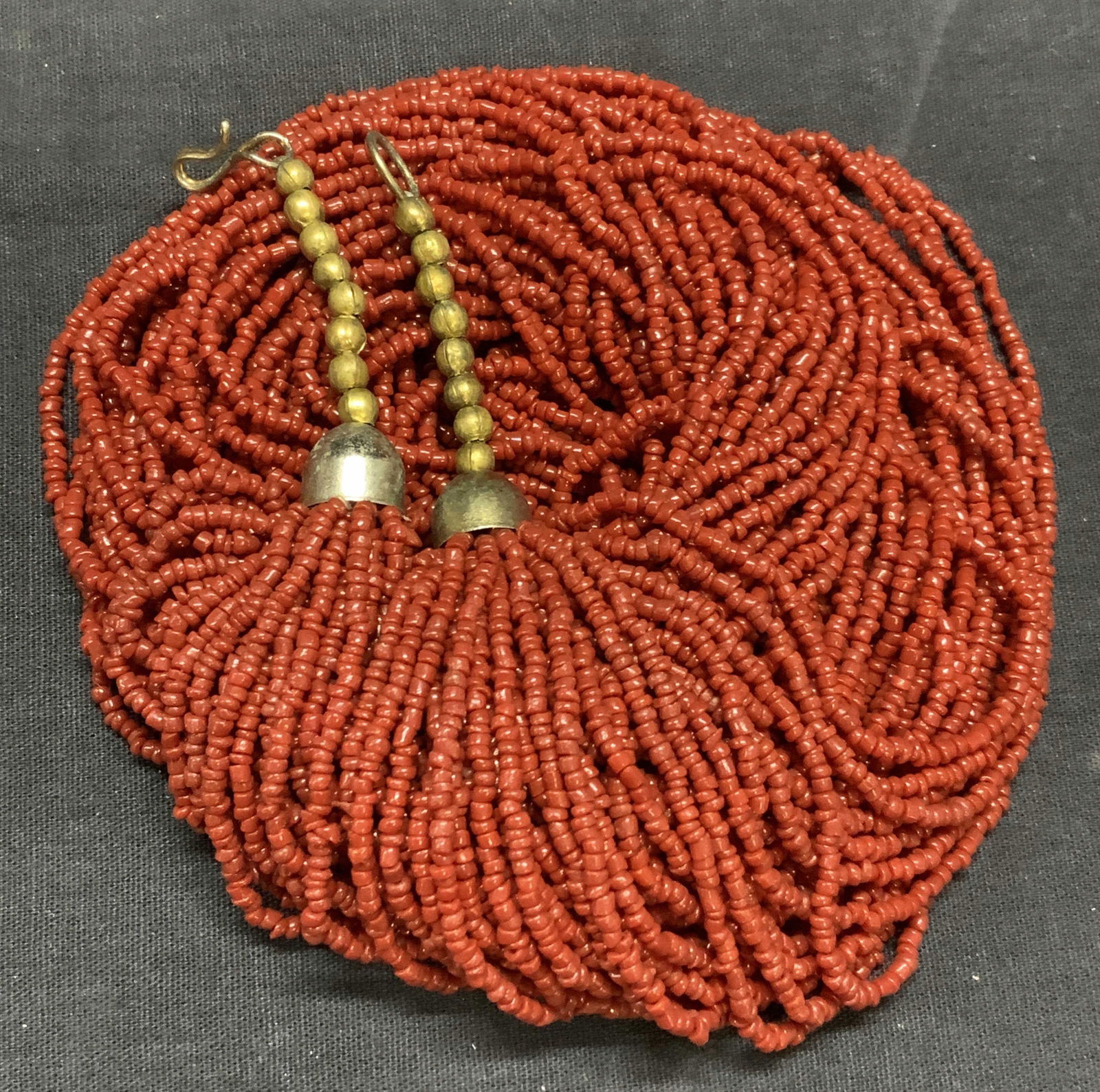 Vintage Red Stone Seed Bead Multi Strand Necklace (1 of 6)