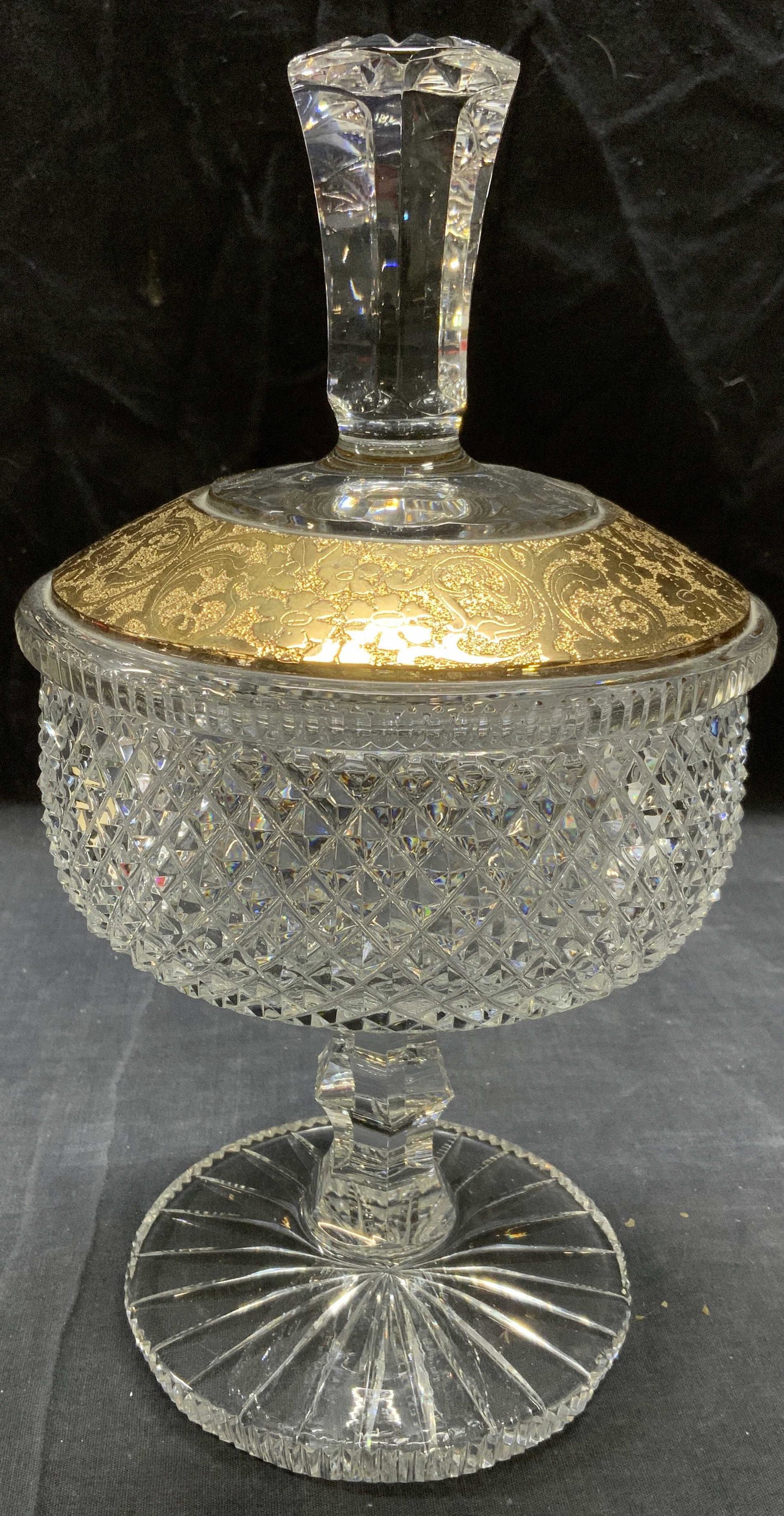 Hand Cut Gold Plated Crystal Lidded Compote (1 of 8)