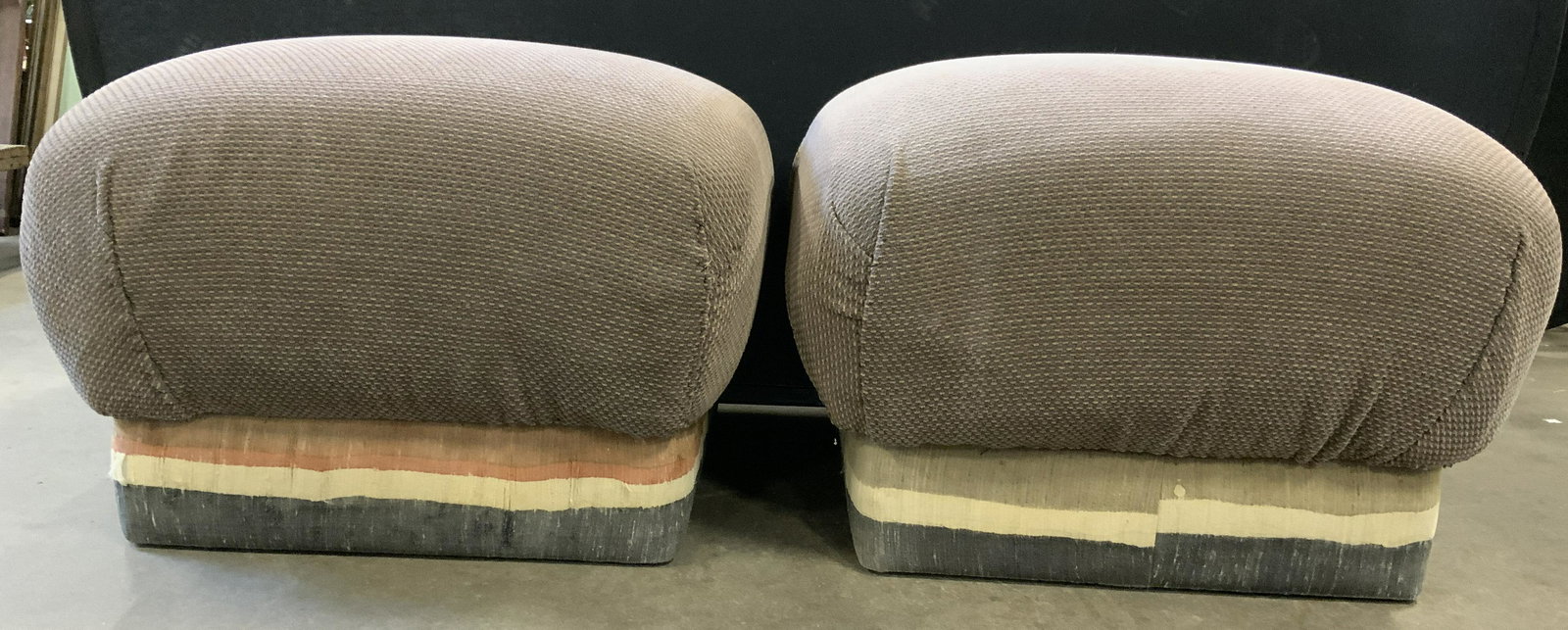 Pr Vintage Upholstered Pouf Ottomans Footstools (1 of 8)