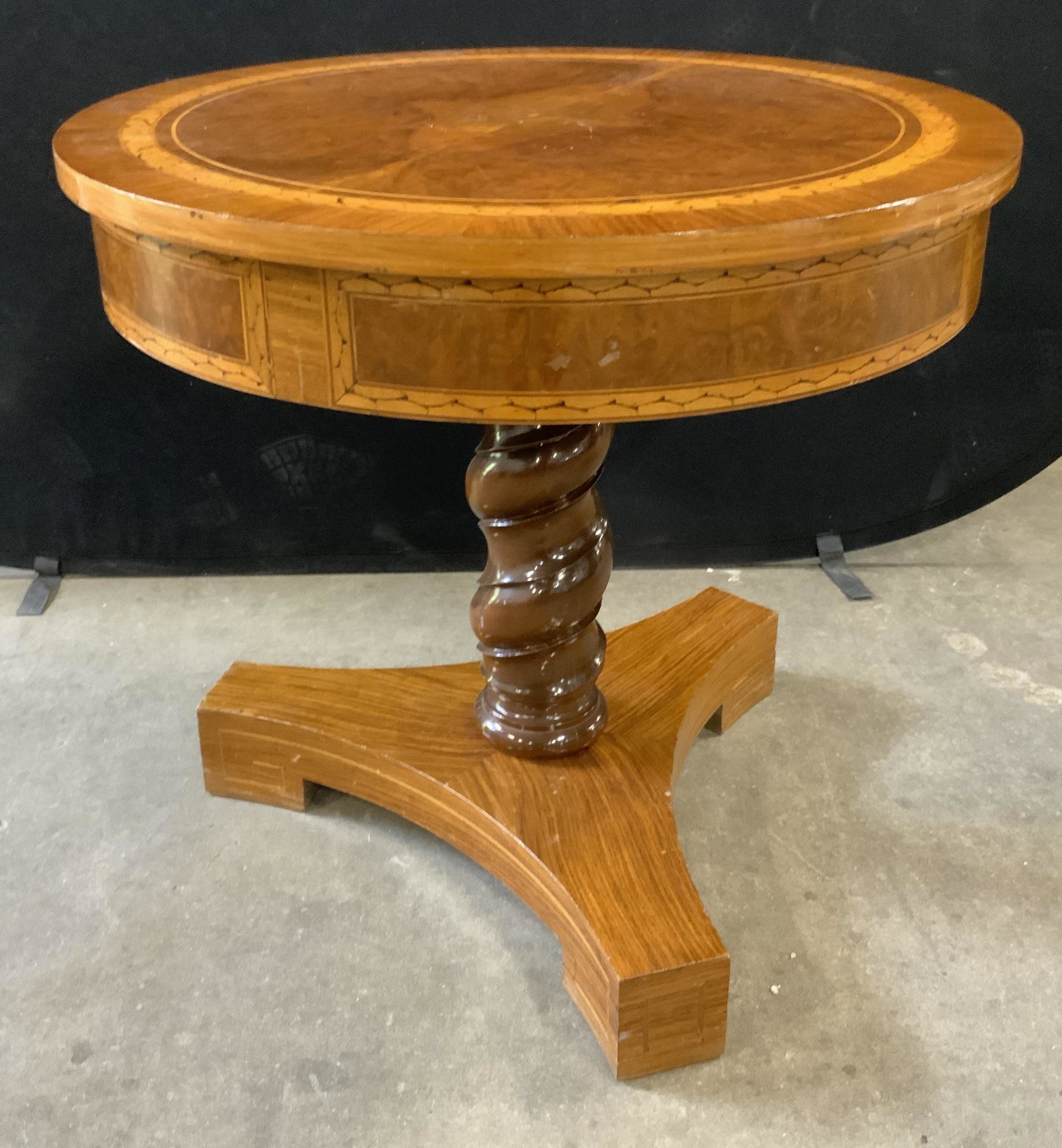 Vintage Inlaid Wood Pedestal Side Table (1 of 14)