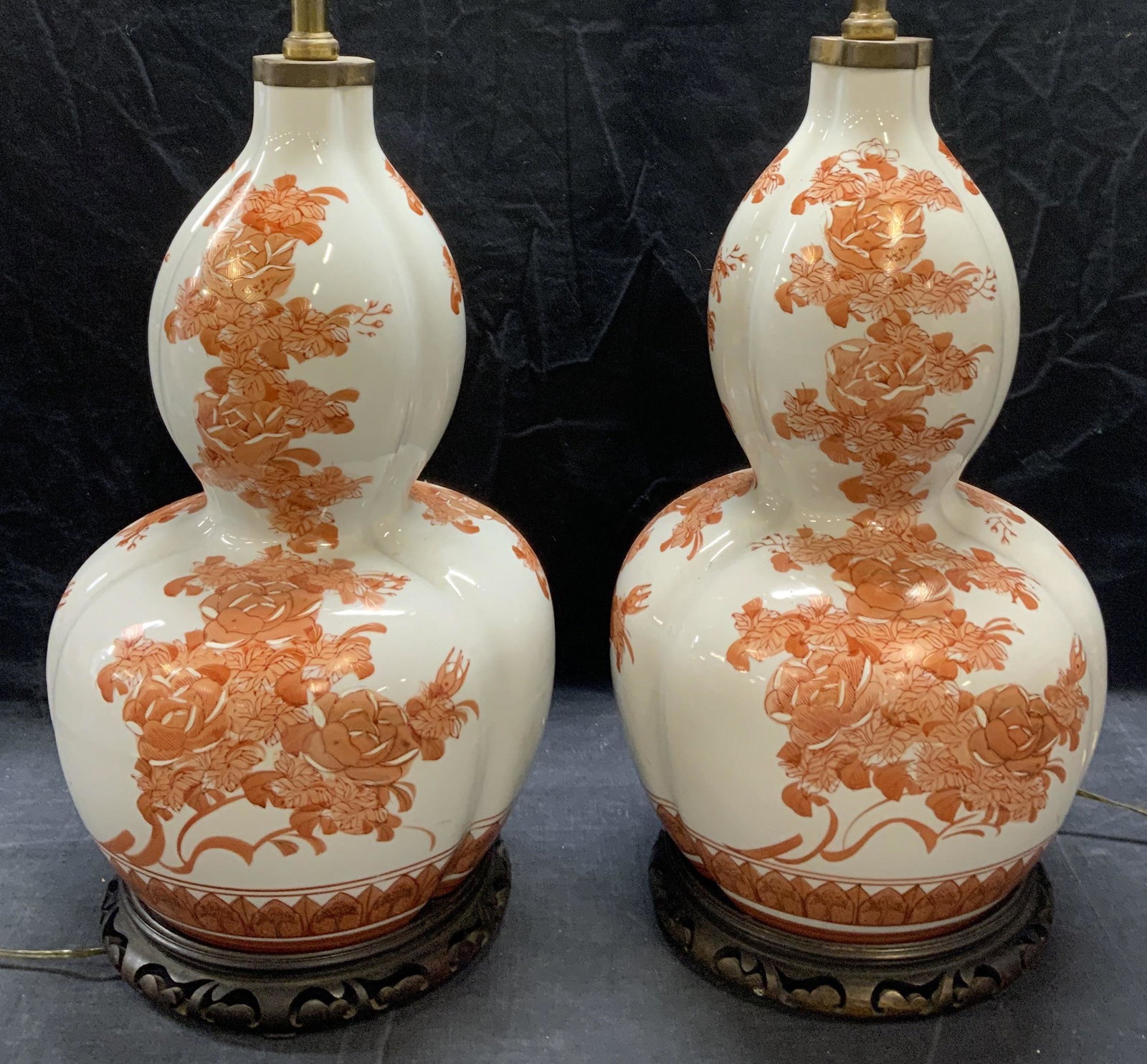 Pair Fujita Kutani Ceramic Floral Lamps Japan (1 of 13)