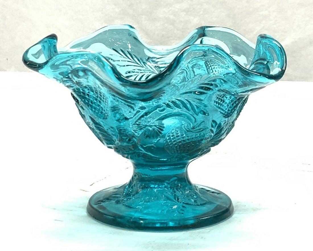 Signed Teal Furled Embossed Glass Bowl (1 of 6)