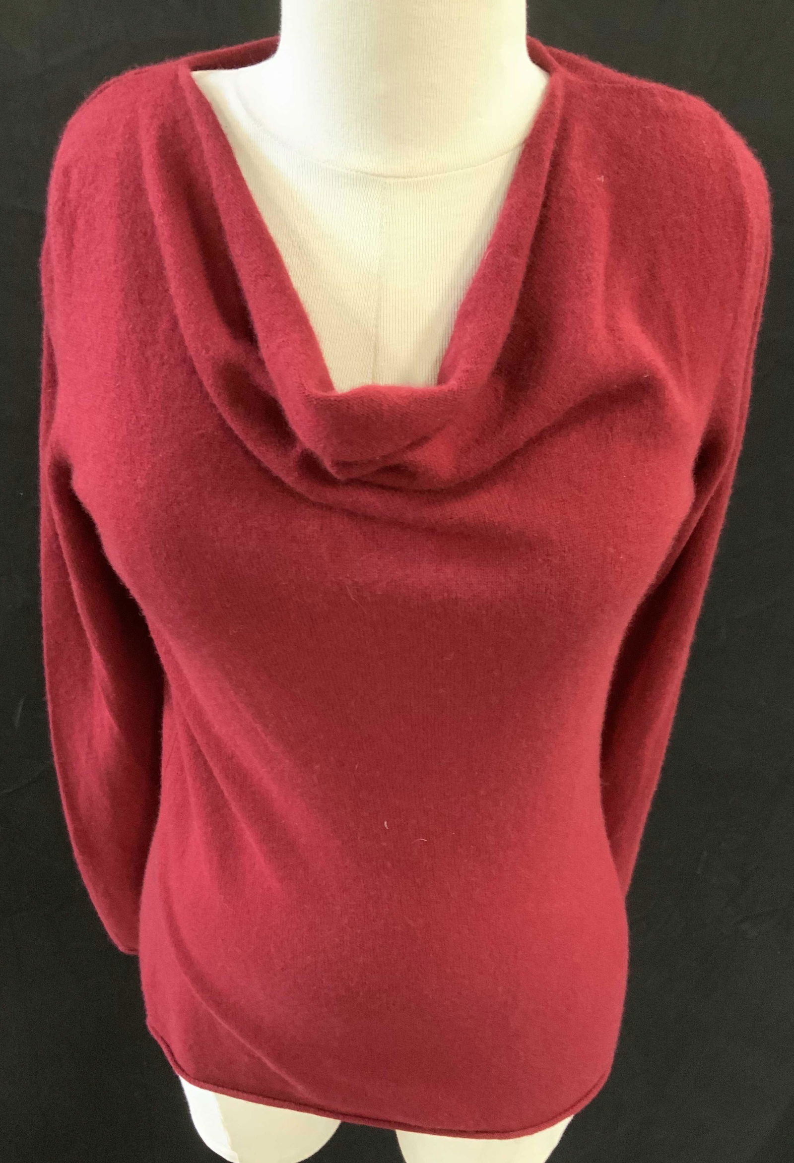 Kirkland Cashmere Cowl Neck Sweater: 100% cashmere sweater, wine color with a draping cowl neck, size medium. Estatewear, cashmere sweater, luxury knitwear, ladies top, sophisticated casual wear, luxury vintage wear, ladies wearables, ki