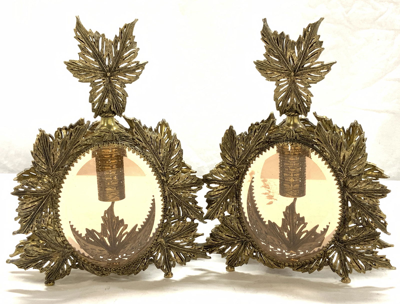Pair Gilt Brass French Rococo Perfume Bottles (1 of 10)