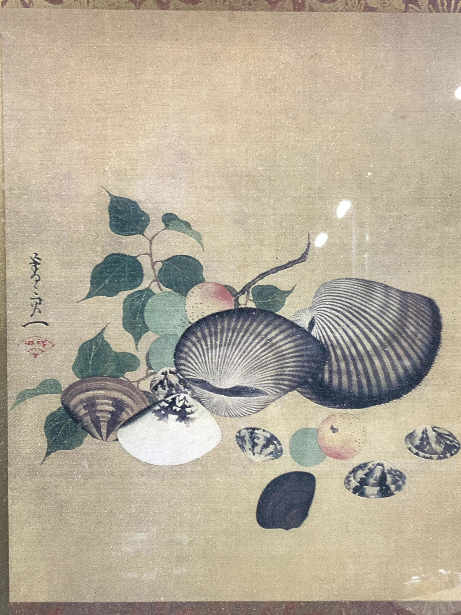 Stamped Asian Sea Shell Framed Litho (1 of 10)