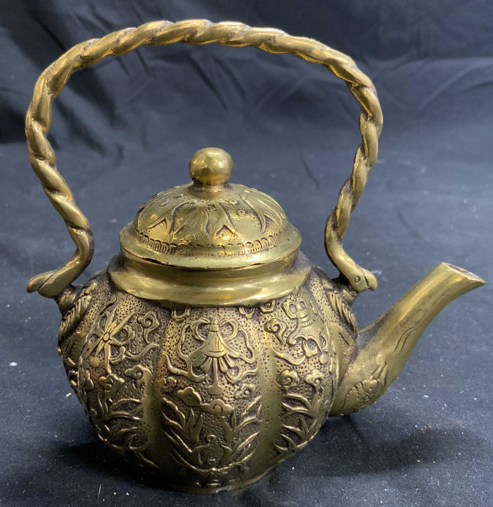 Signed Asian Brass Teapot W Lid (1 of 8)