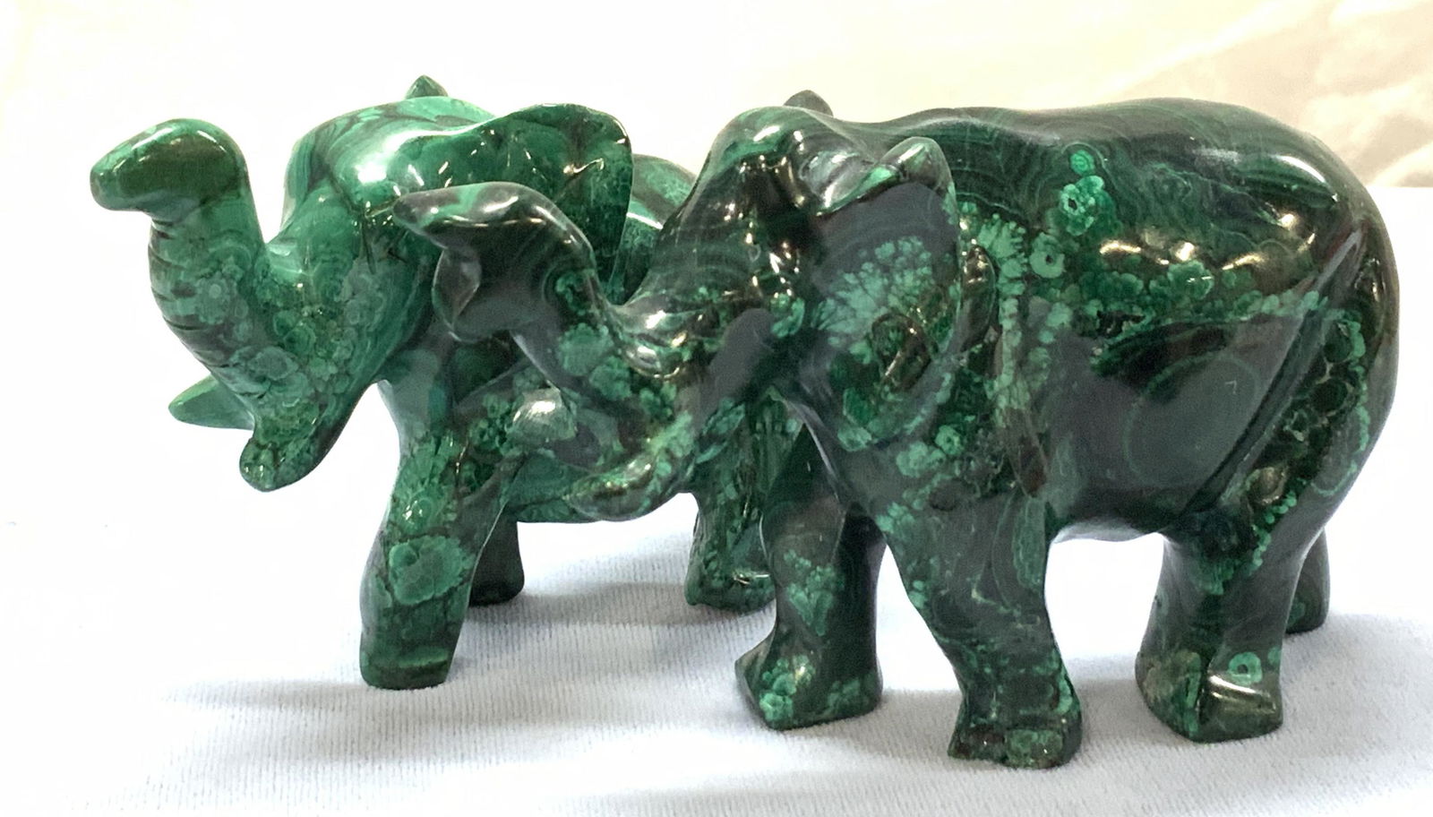 Pair Carved Malachite Elephant Figurines (1 of 6)