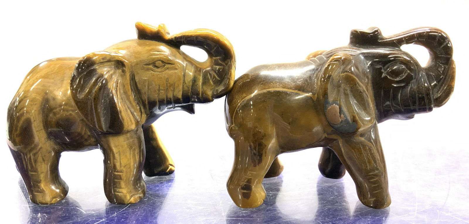 Pair Carved Tigers Eye Elephant Figurines (1 of 7)