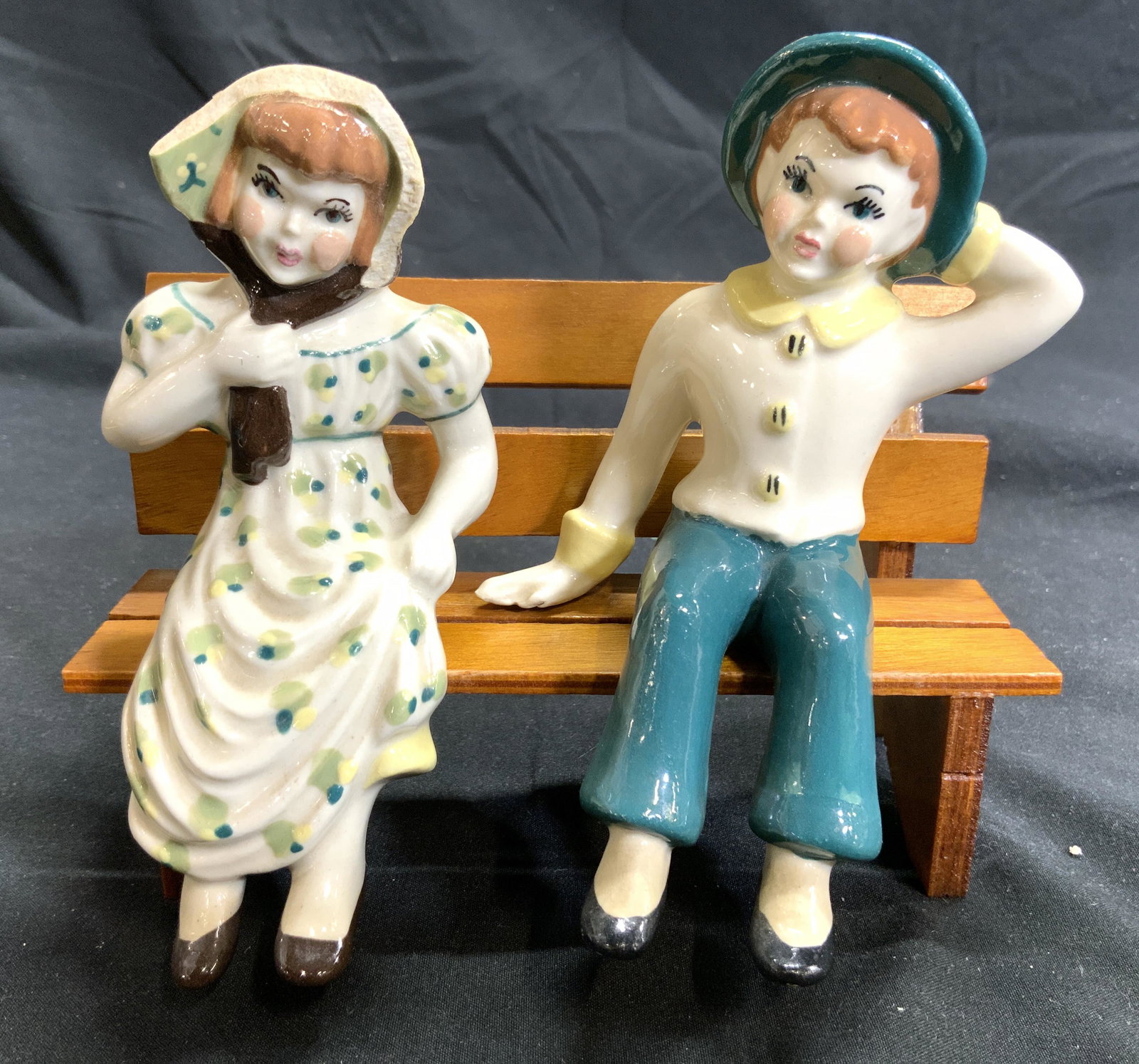 Lot 3 Vtg Porcelain Children Figures W Bench (1 of 8)